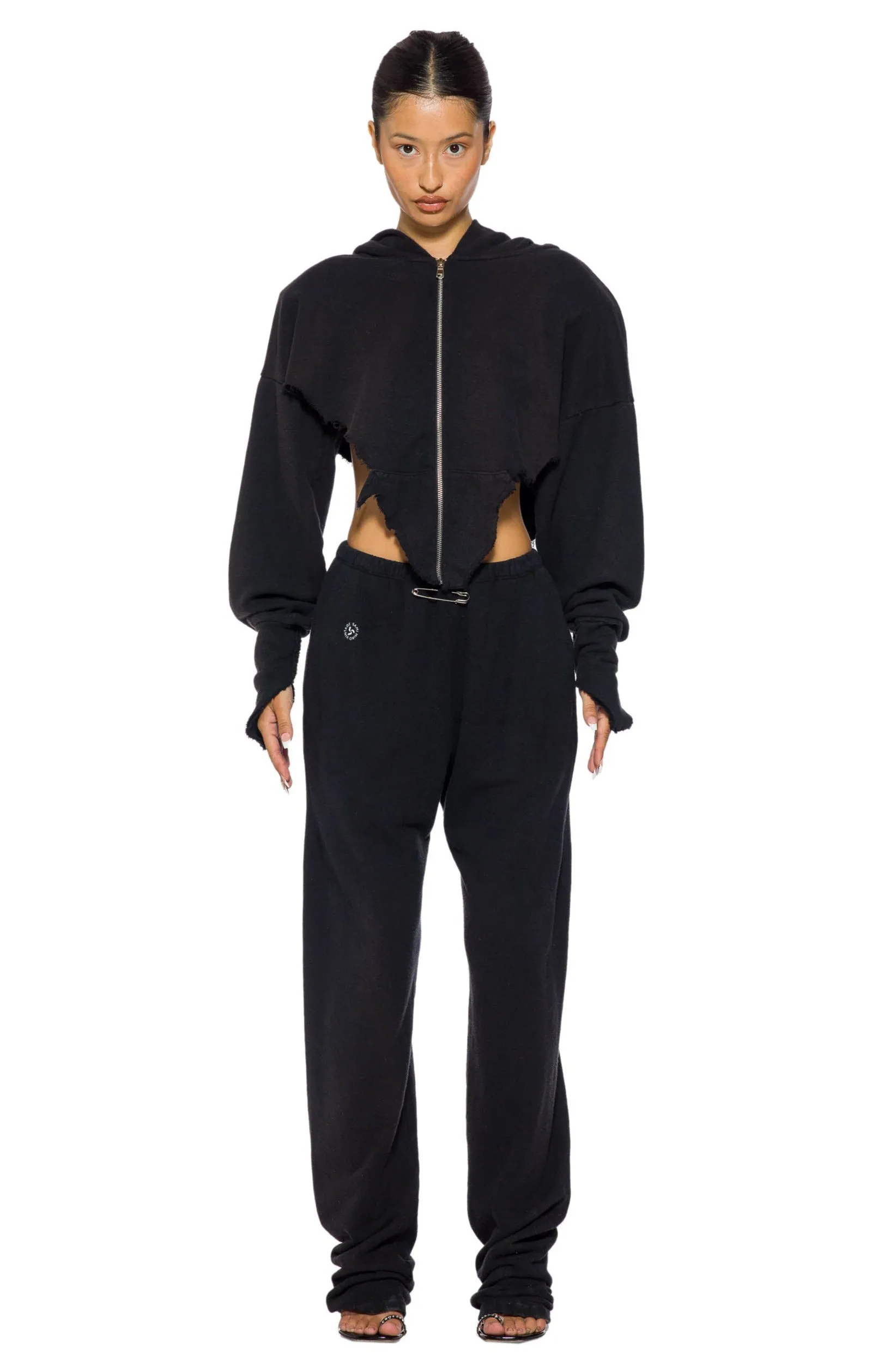 SAFETY PIN SWEATPANTS IN BLACK TERRY