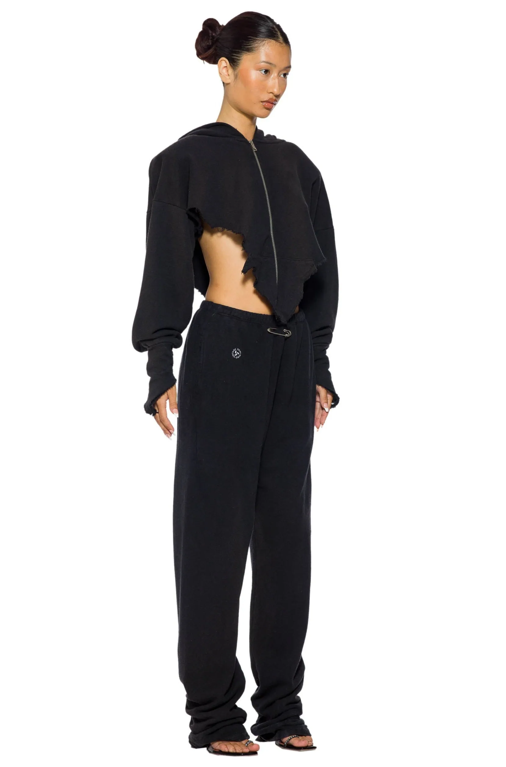 SAFETY PIN SWEATPANTS IN BLACK TERRY