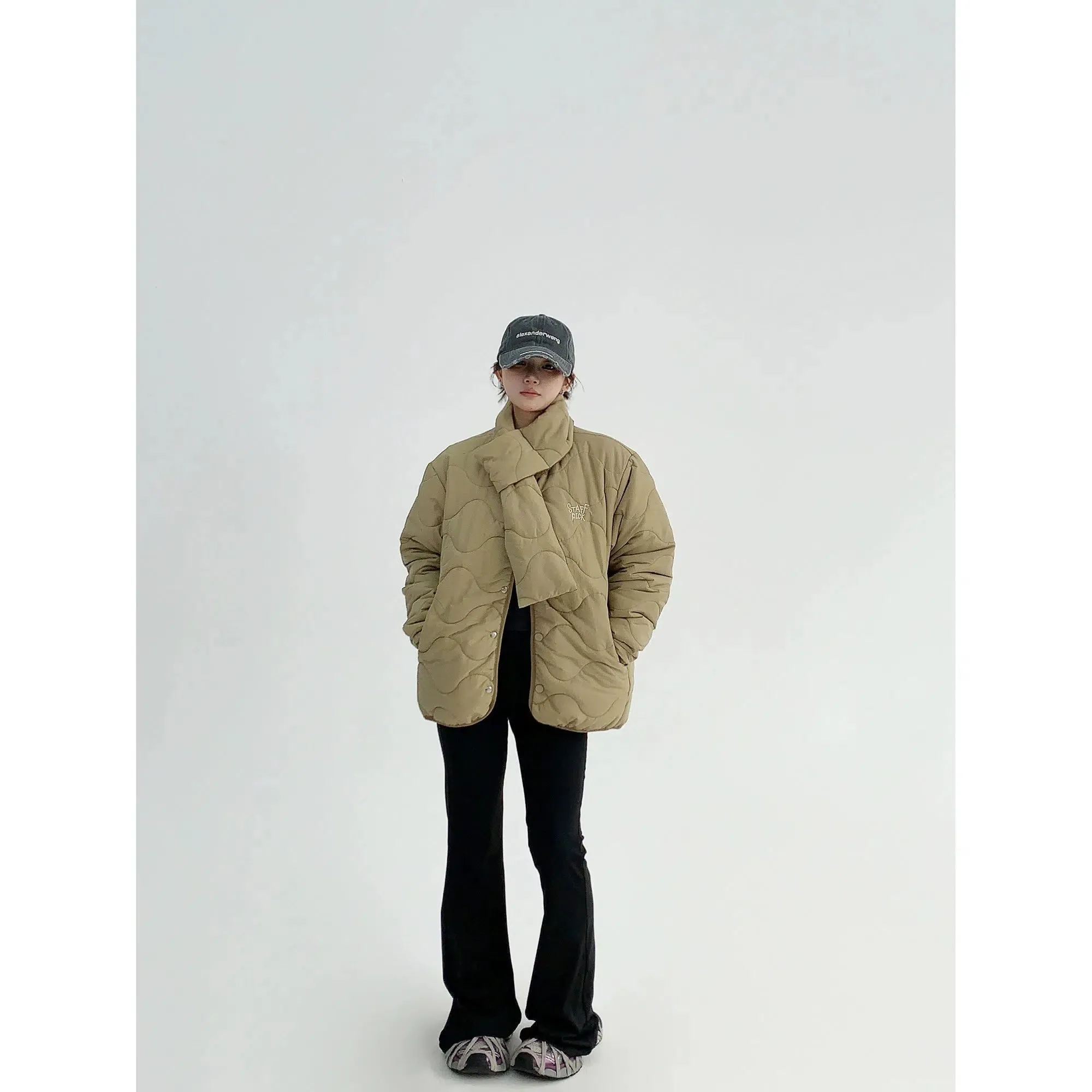 Scarf Attachment Quilted Puffer Coat