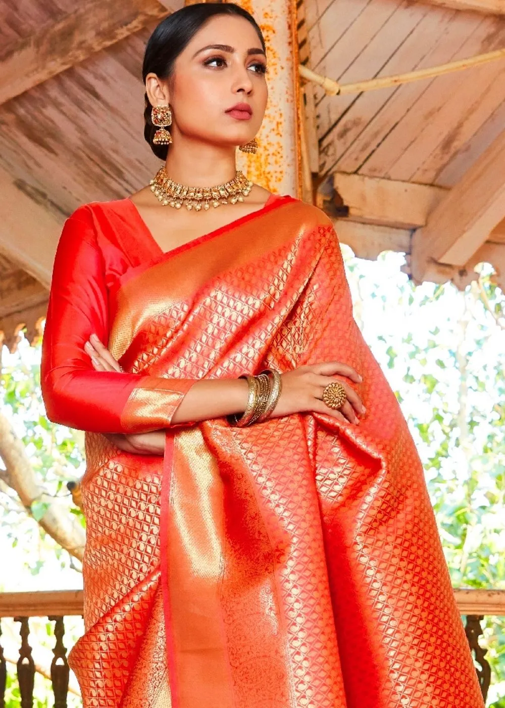 Scarlet Red Woven Kanjivaram Saree:Limited Edition