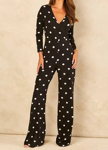 Signage Tall Wrap Front Jumpsuit Polka Dot