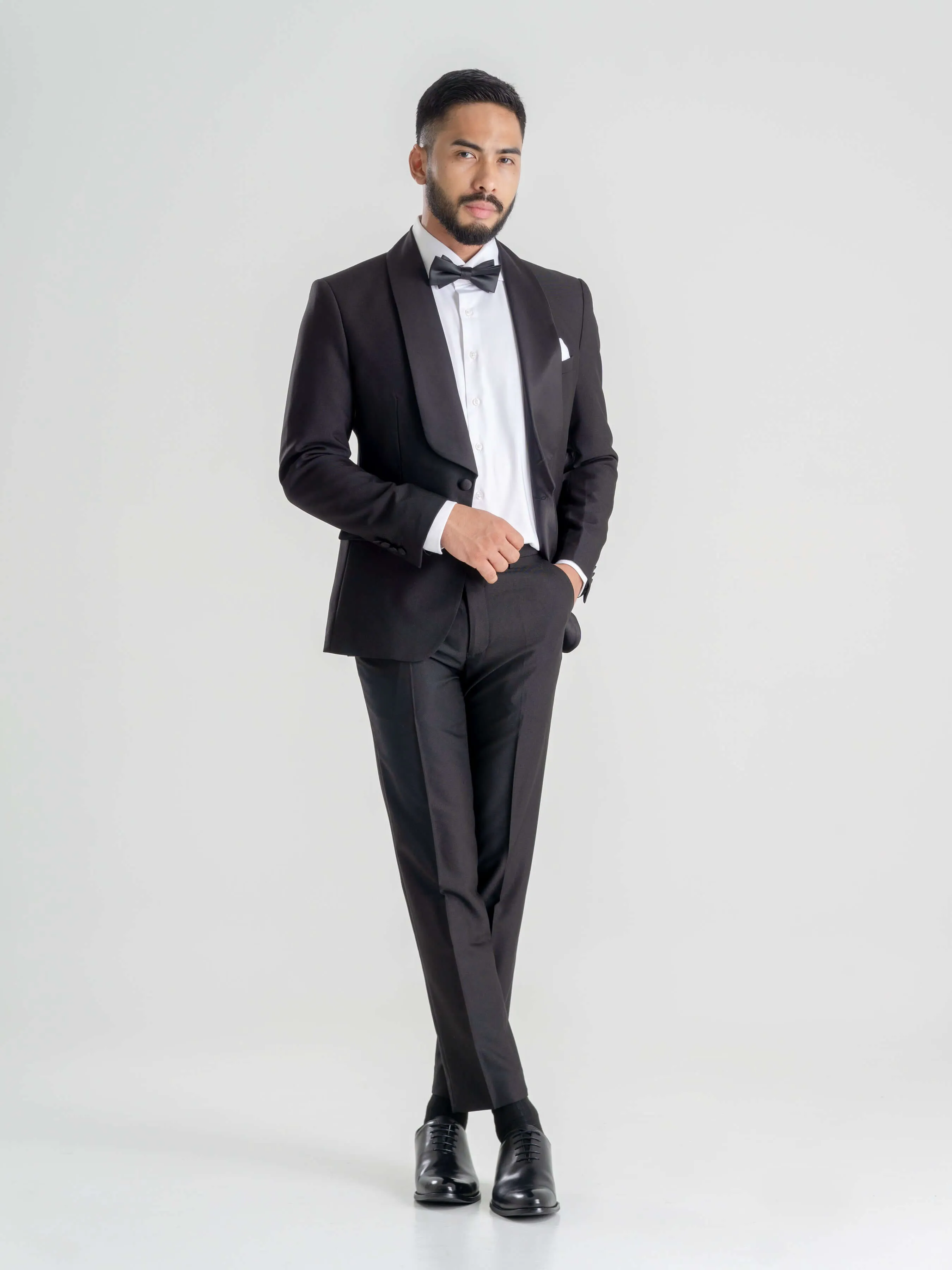 Single Breasted Tuxedo Blazer - Black Plain (Shawl Lapel)