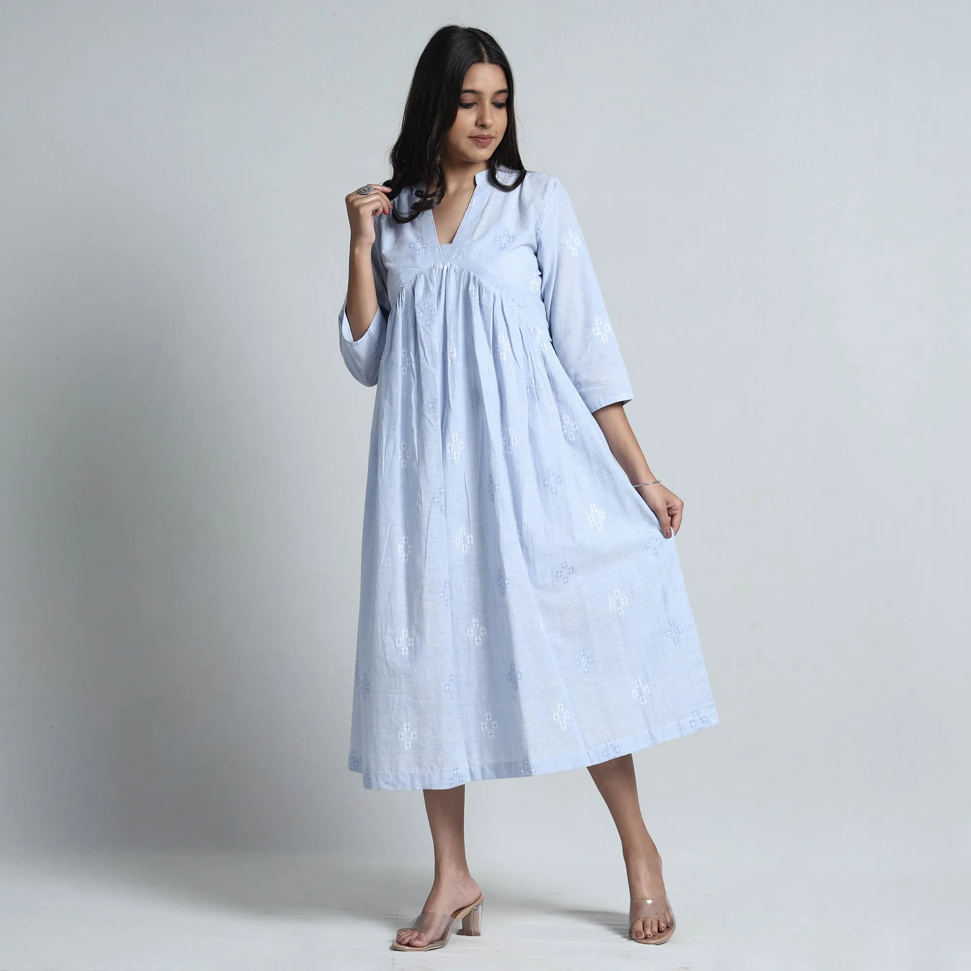 Sky Blue - Exquisite Jacquard Cotton Dress