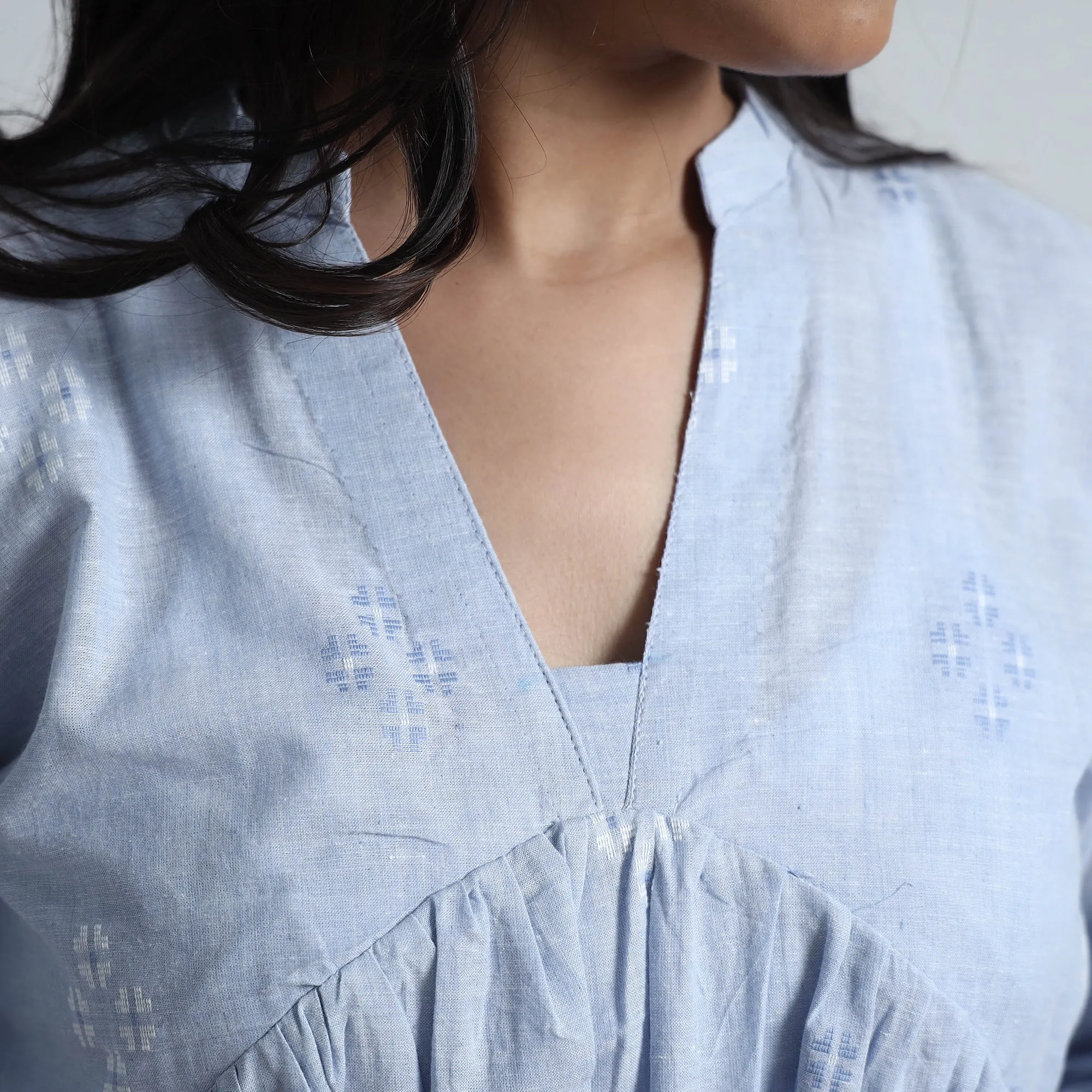 Sky Blue - Exquisite Jacquard Cotton Dress