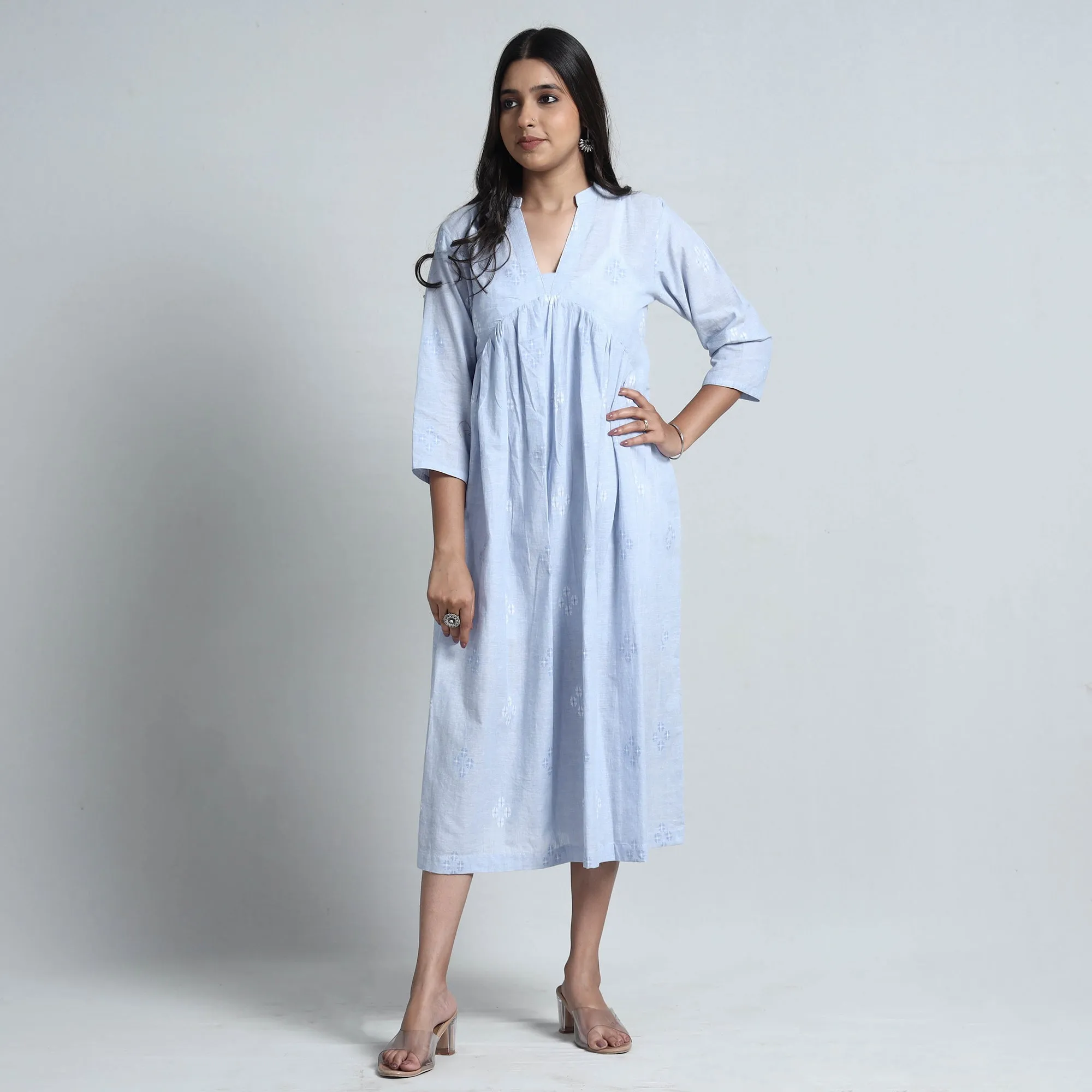 Sky Blue - Exquisite Jacquard Cotton Dress