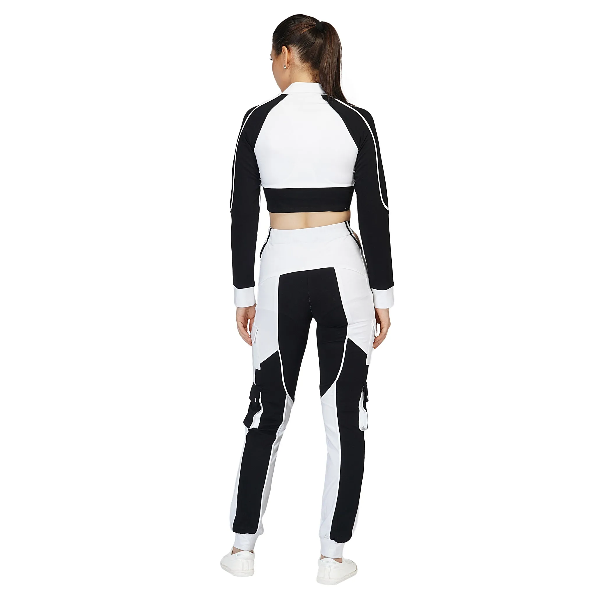 SLAY. Sport Women's Activewear Black & White Colorblock High Waist Cargo Jogger Pants Streetwear