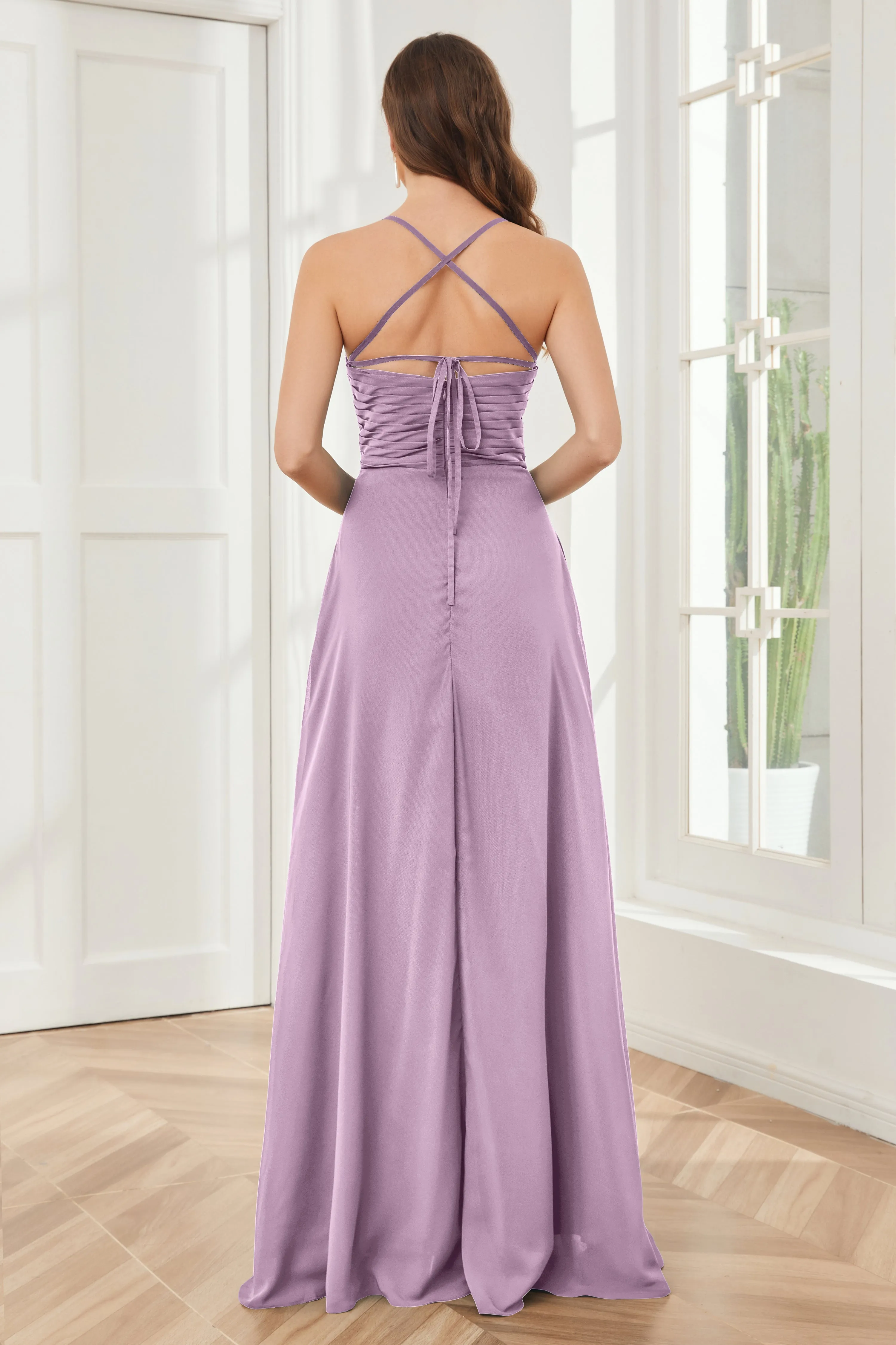 Spaghetti Straps Split Chiffon Bridesmaid Dresses