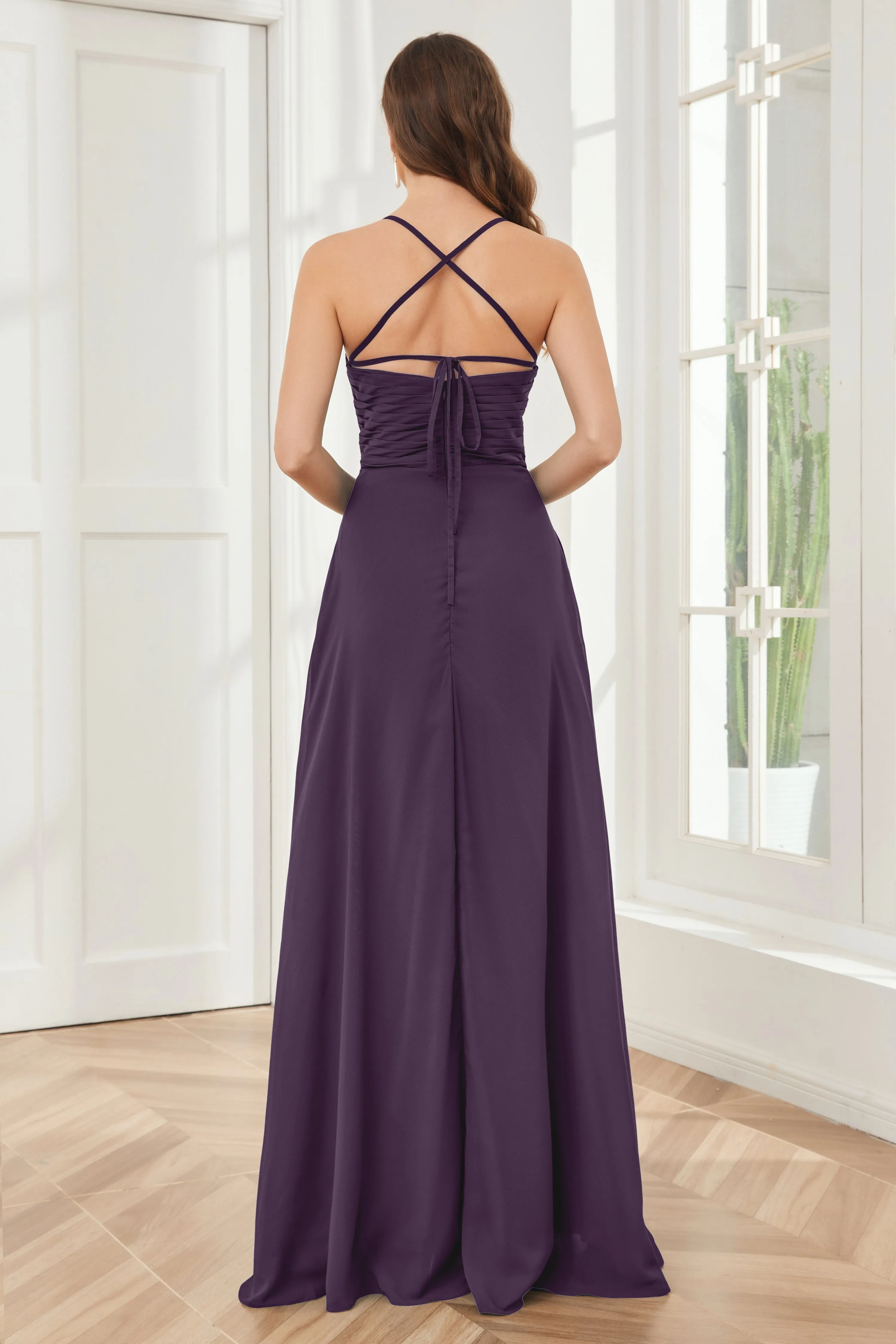 Spaghetti Straps Split Chiffon Bridesmaid Dresses