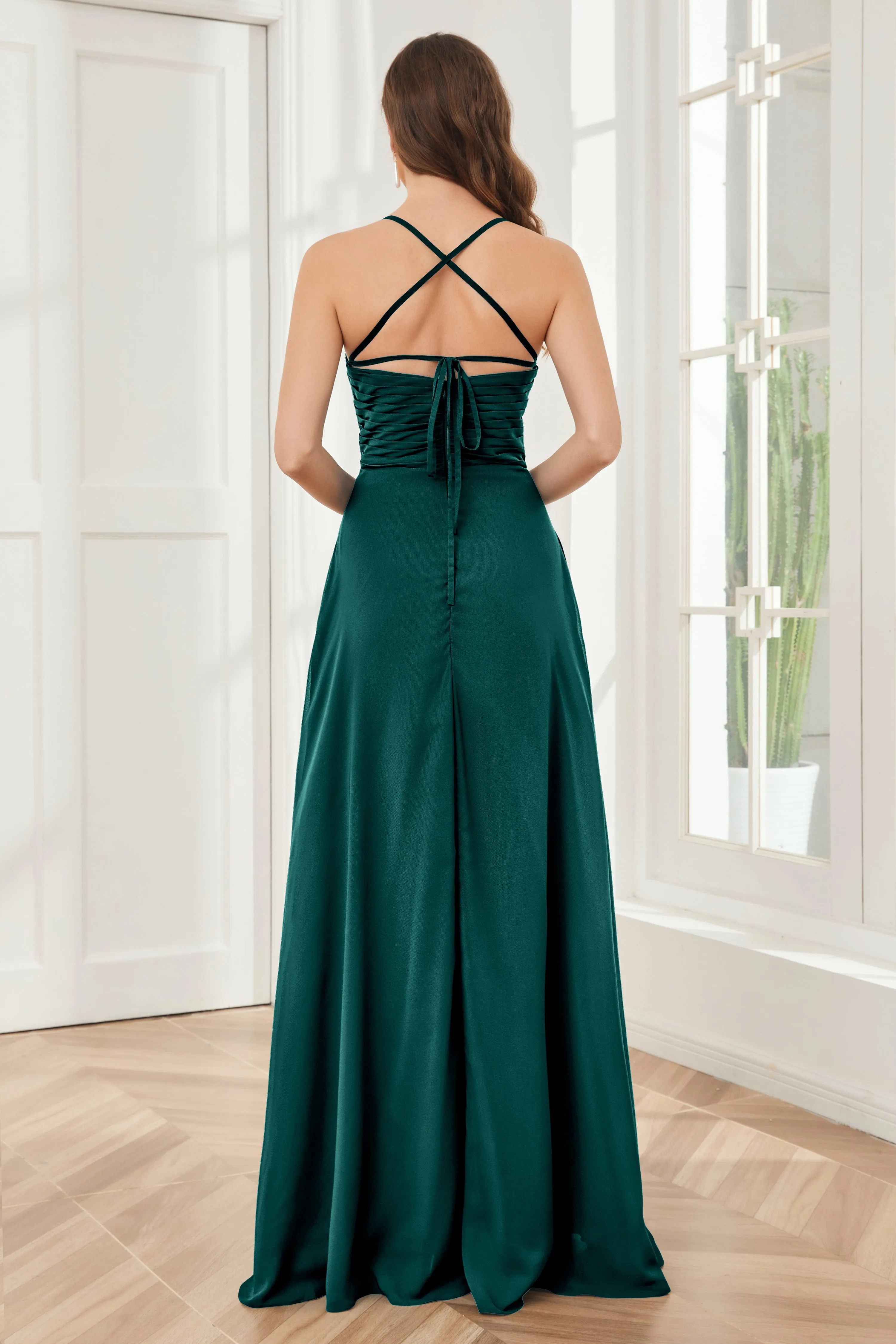 Spaghetti Straps Split Chiffon Bridesmaid Dresses