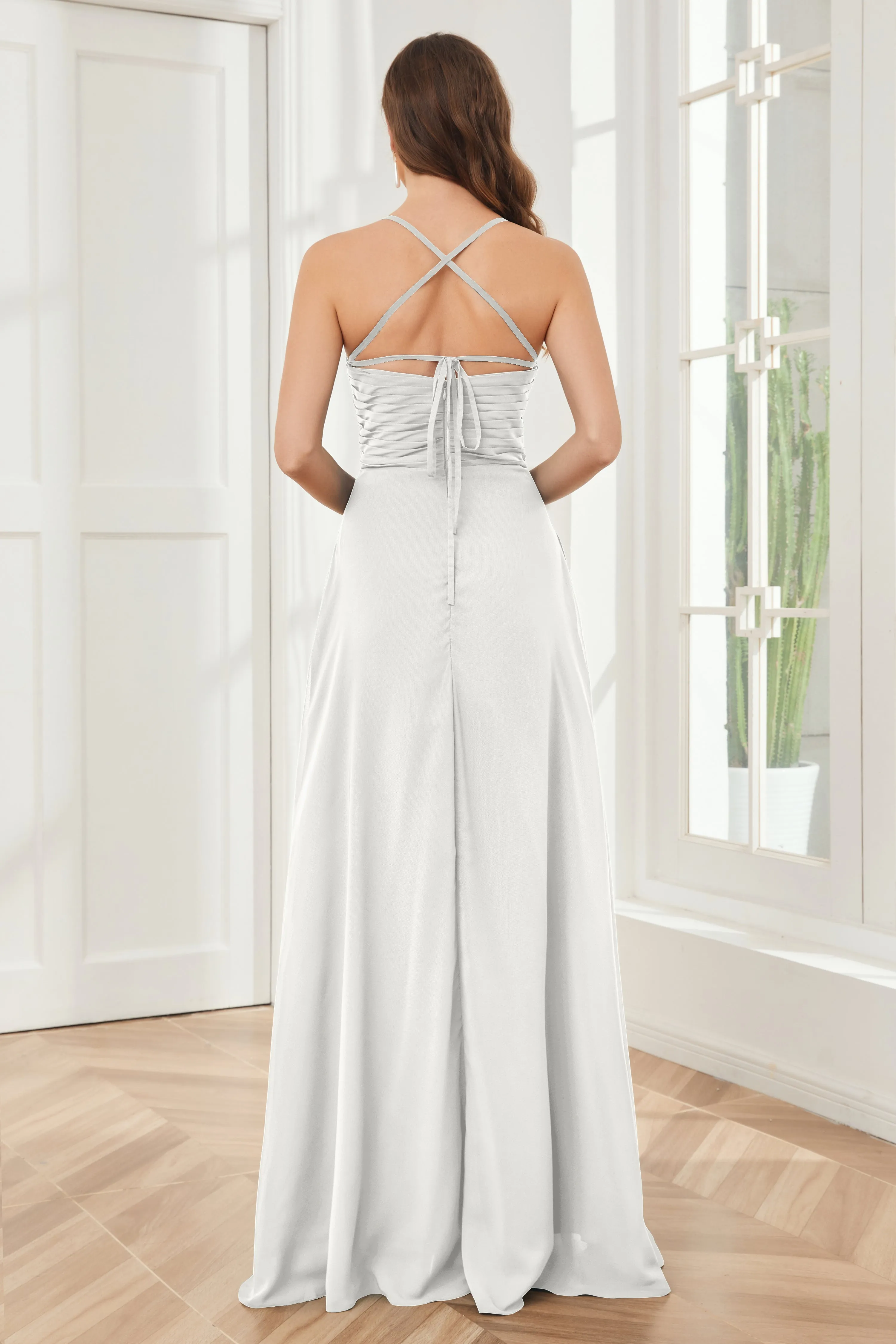 Spaghetti Straps Split Chiffon Bridesmaid Dresses