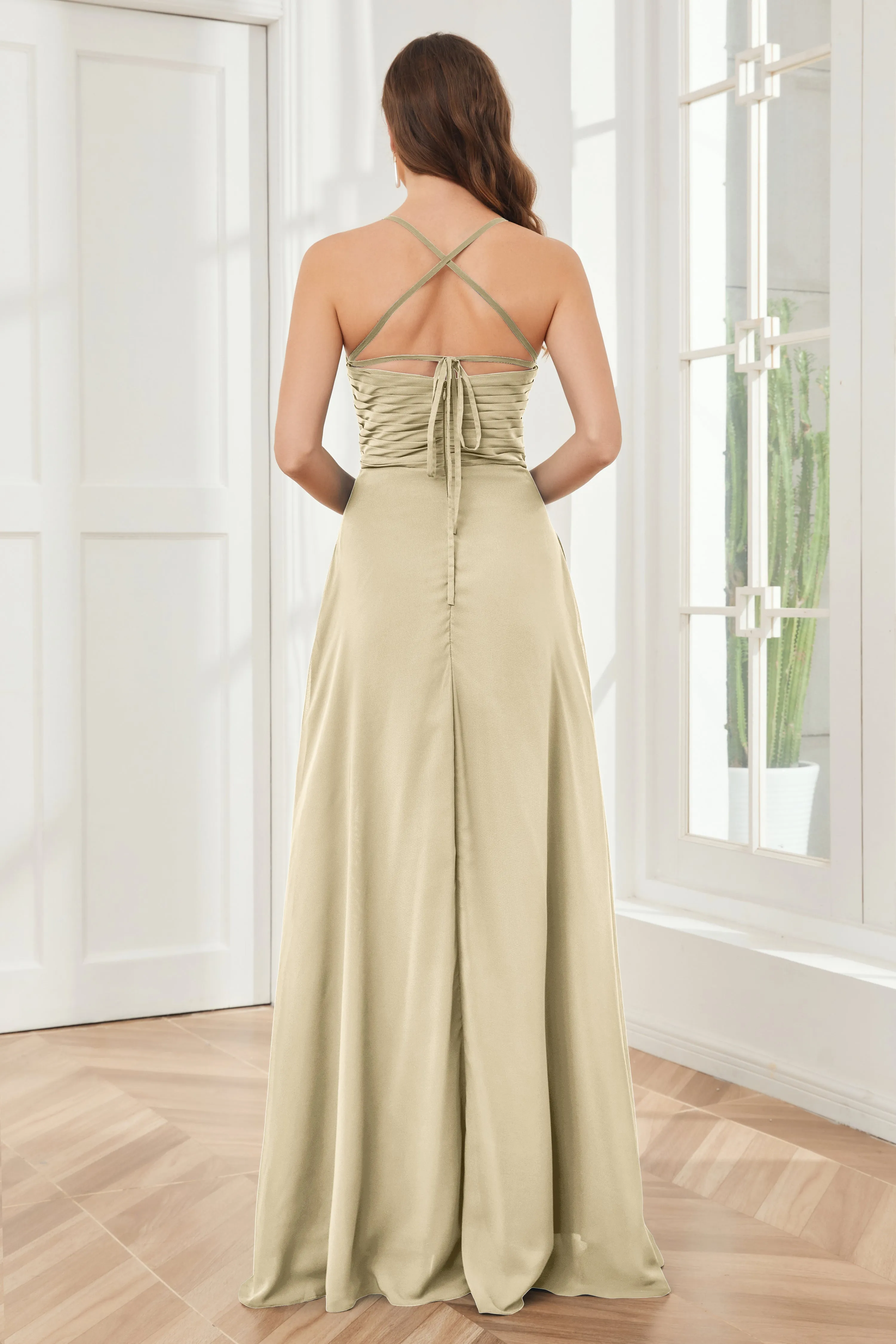 Spaghetti Straps Split Chiffon Bridesmaid Dresses