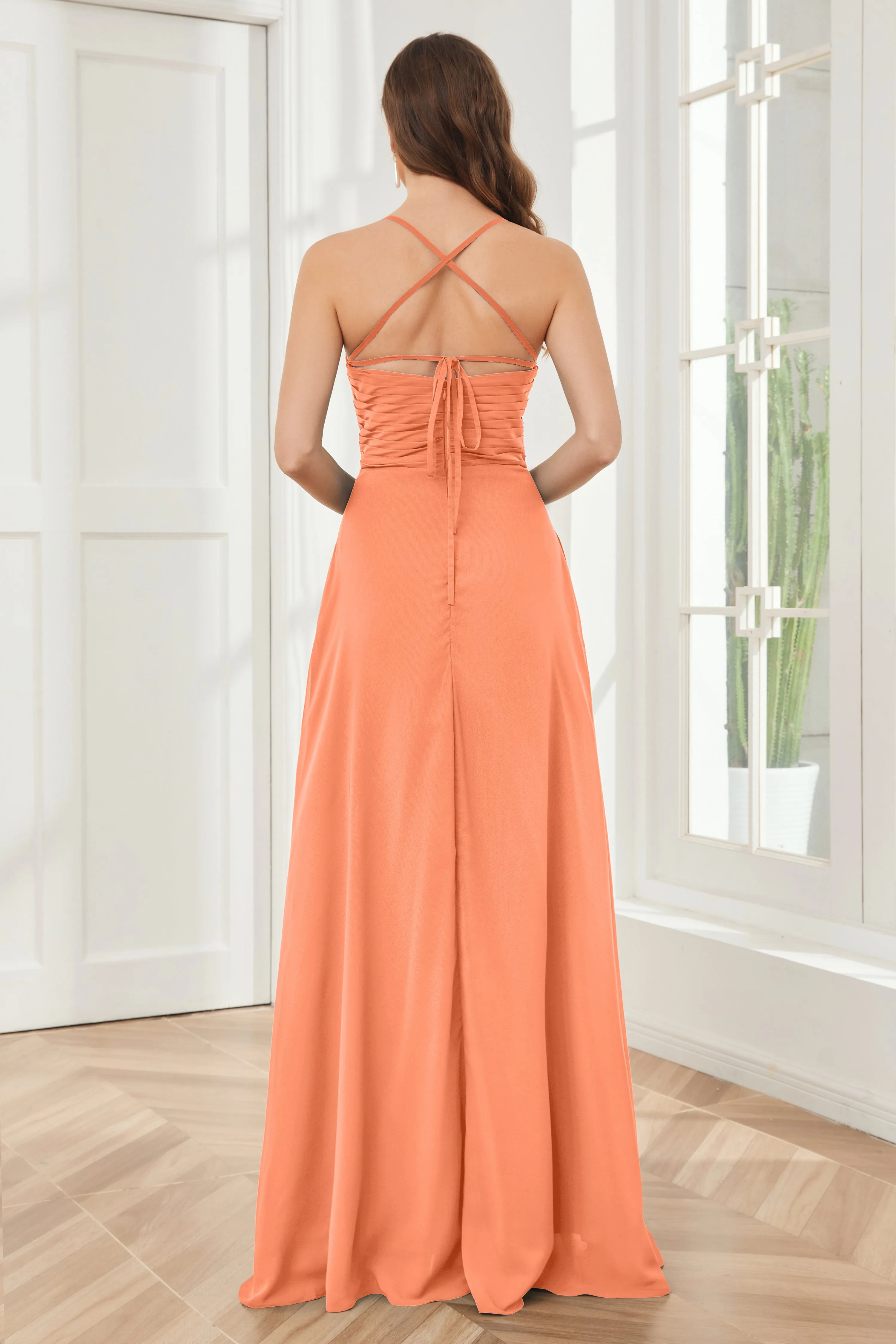 Spaghetti Straps Split Chiffon Bridesmaid Dresses