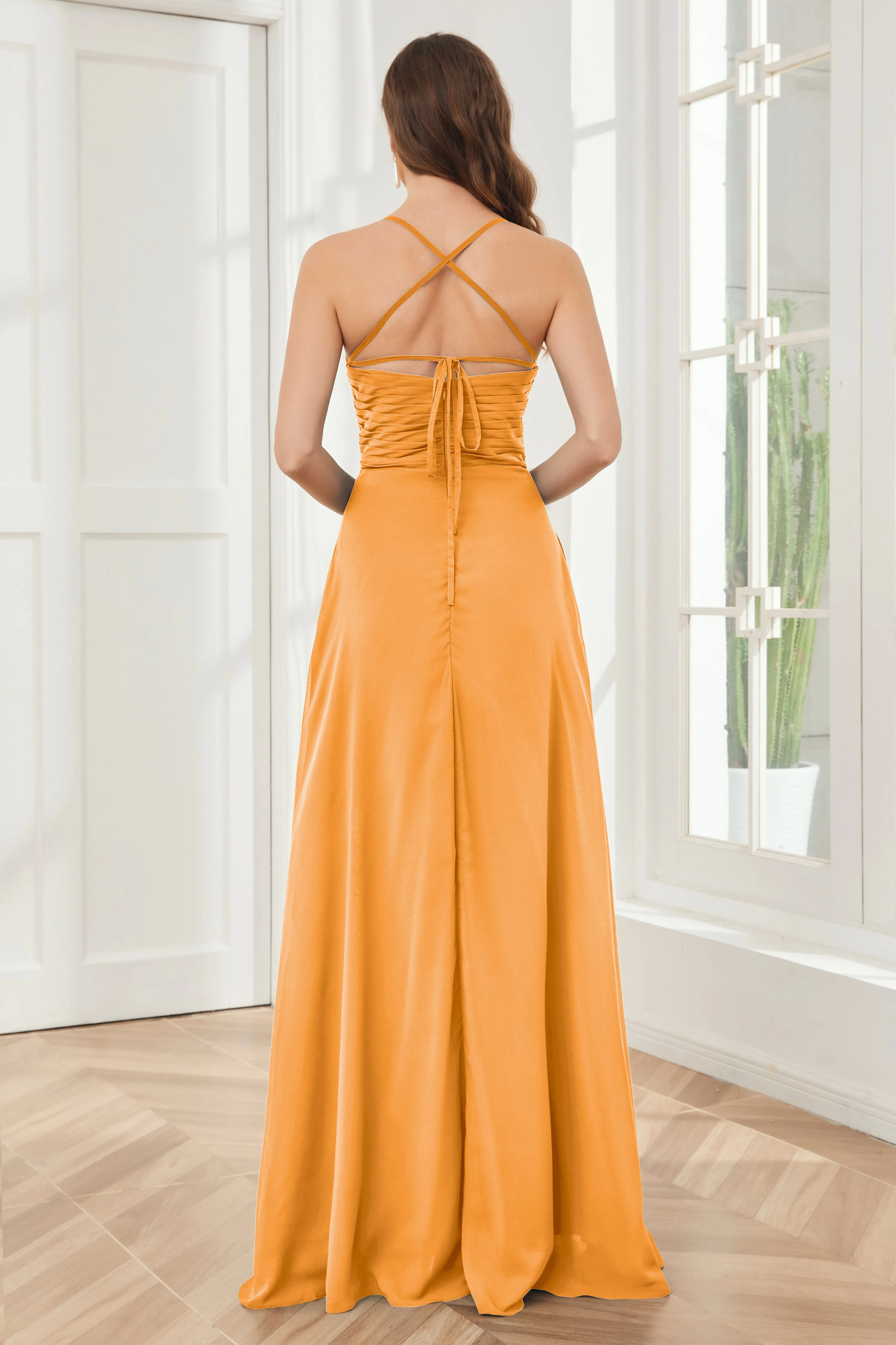 Spaghetti Straps Split Chiffon Bridesmaid Dresses