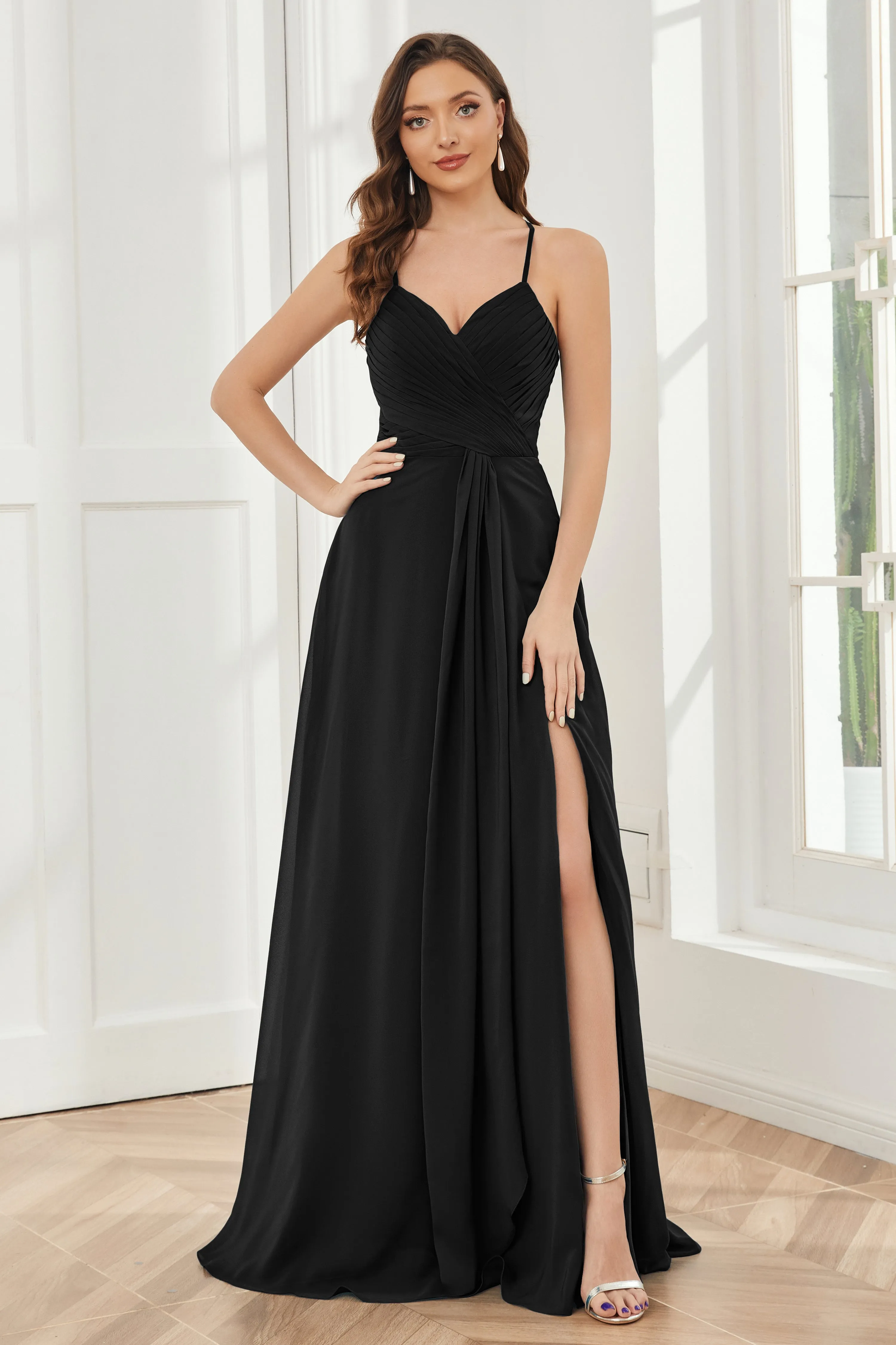 Spaghetti Straps Split Chiffon Bridesmaid Dresses