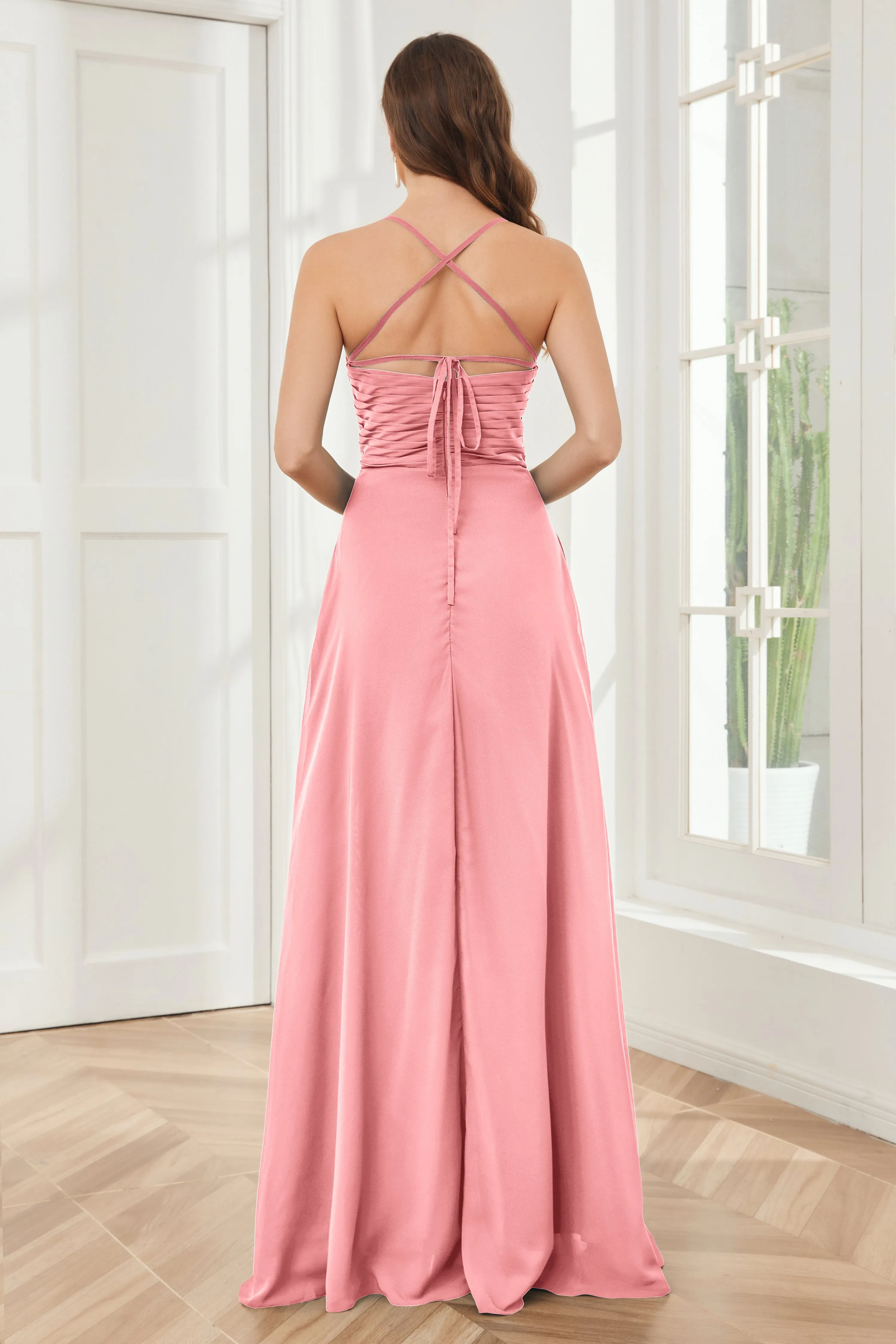 Spaghetti Straps Split Chiffon Bridesmaid Dresses