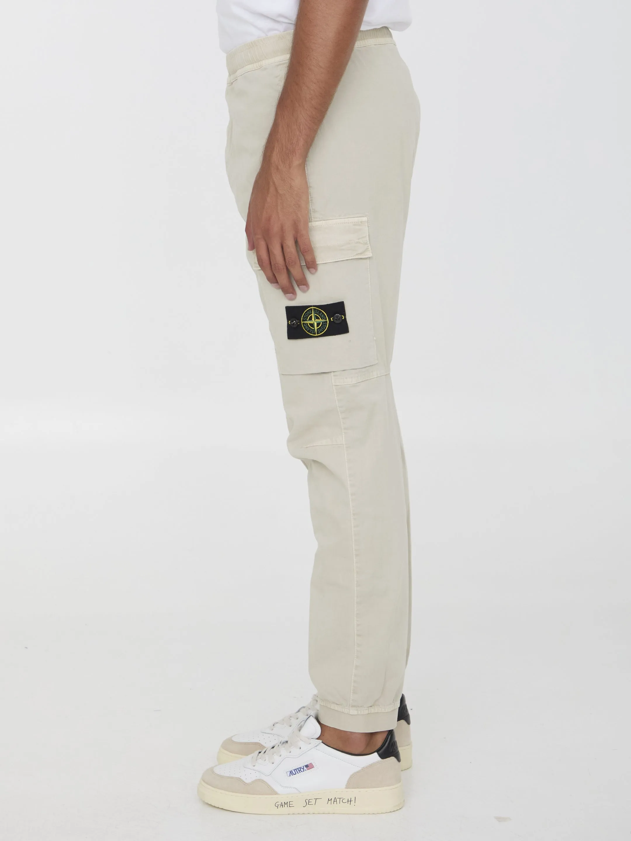 Stone Island Tapered Pants In Cotton Beige