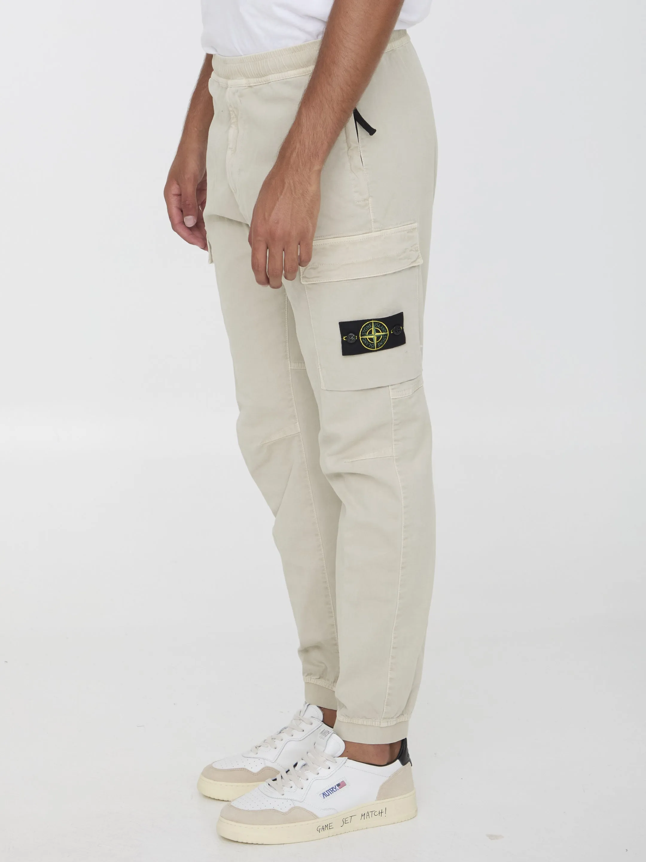 Stone Island Tapered Pants In Cotton Beige