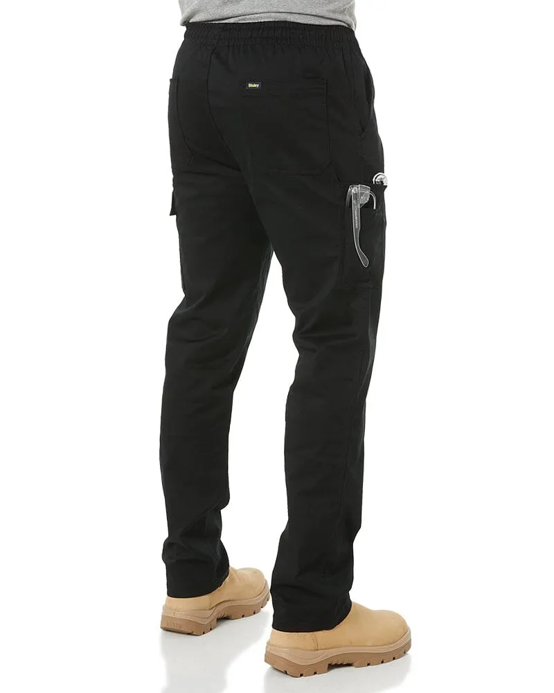 Stretch Cotton Drill Elastic Waist Cargo Pant - Black