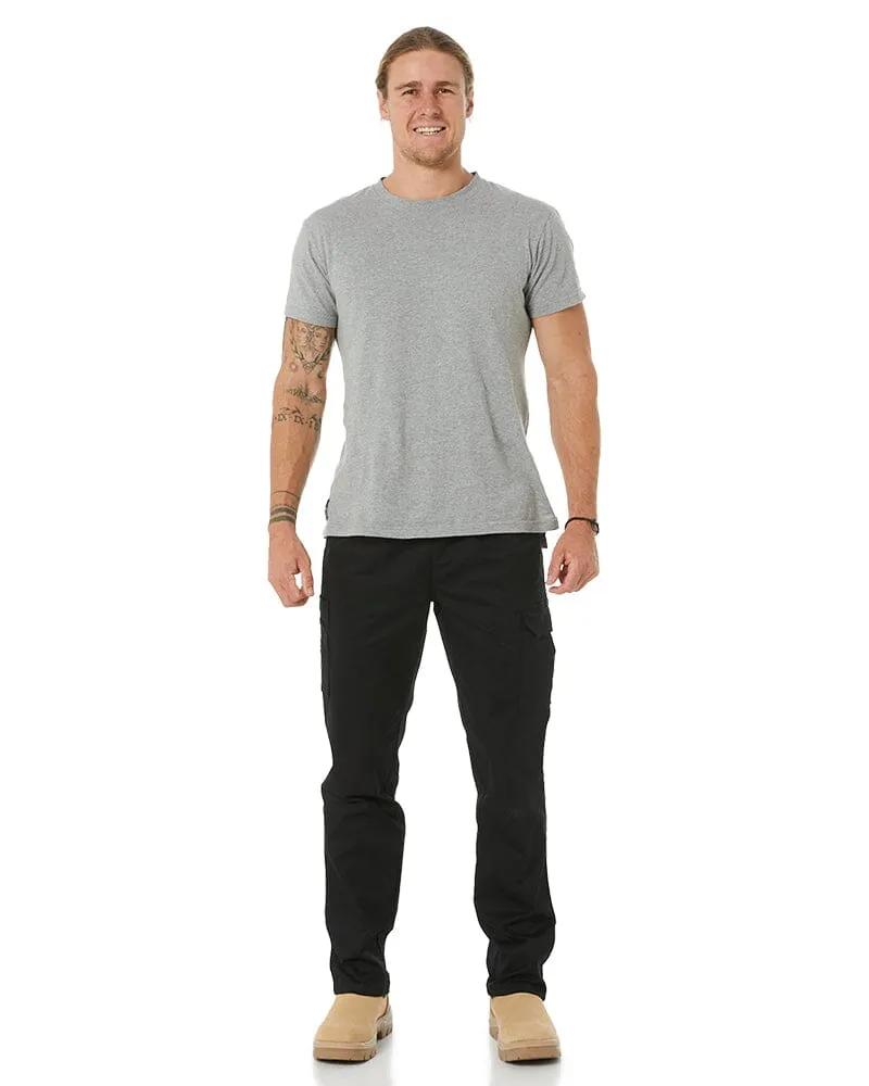 Stretch Cotton Drill Elastic Waist Cargo Pant - Black