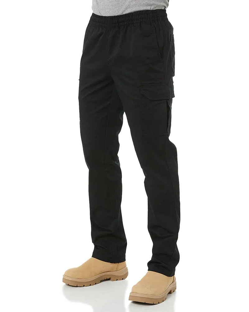 Stretch Cotton Drill Elastic Waist Cargo Pant - Black