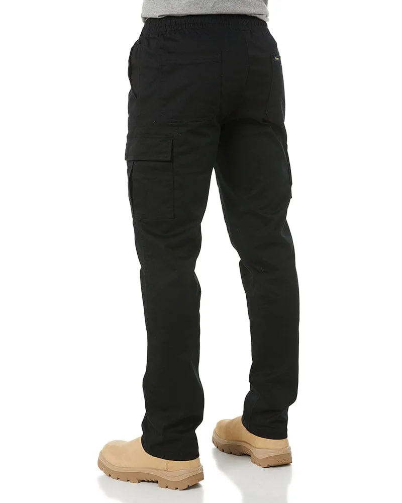 Stretch Cotton Drill Elastic Waist Cargo Pant - Black