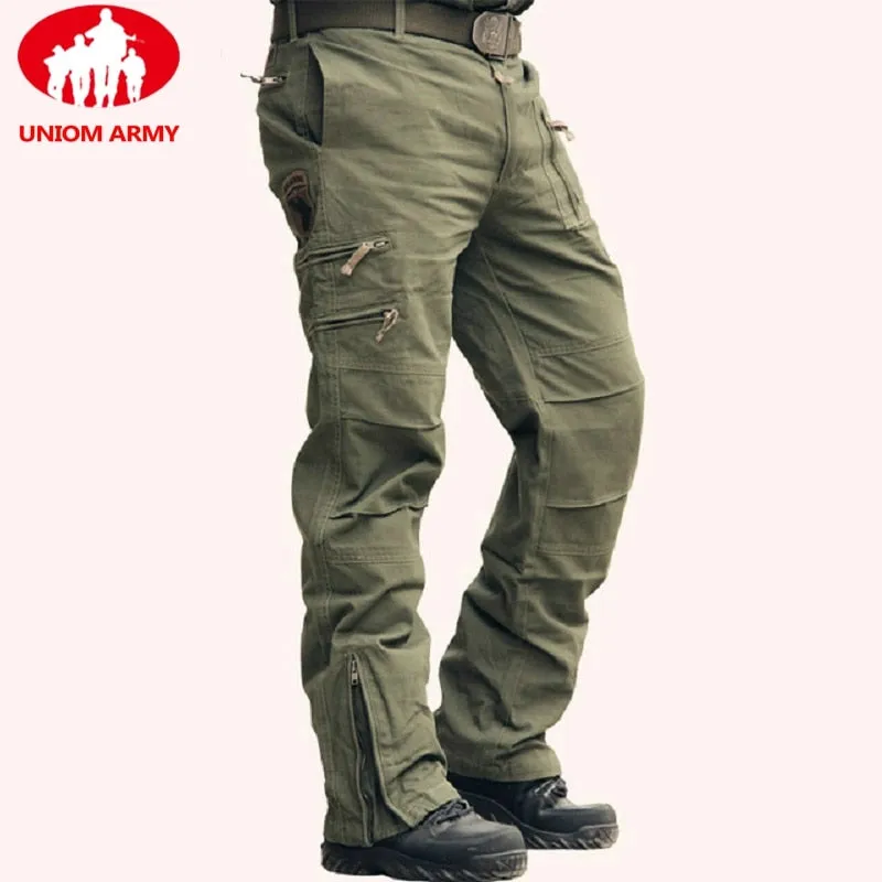 Tactical Pants Army Male Camo Jogger Plus Size Cotton Trousers Many Pocket Zip Military Style Camouflage Black Men's Cargo Pants