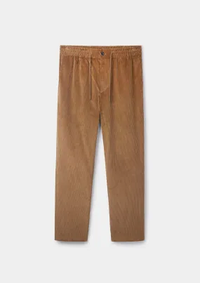 Tan Cotton-Corduroy Drawstring Trousers