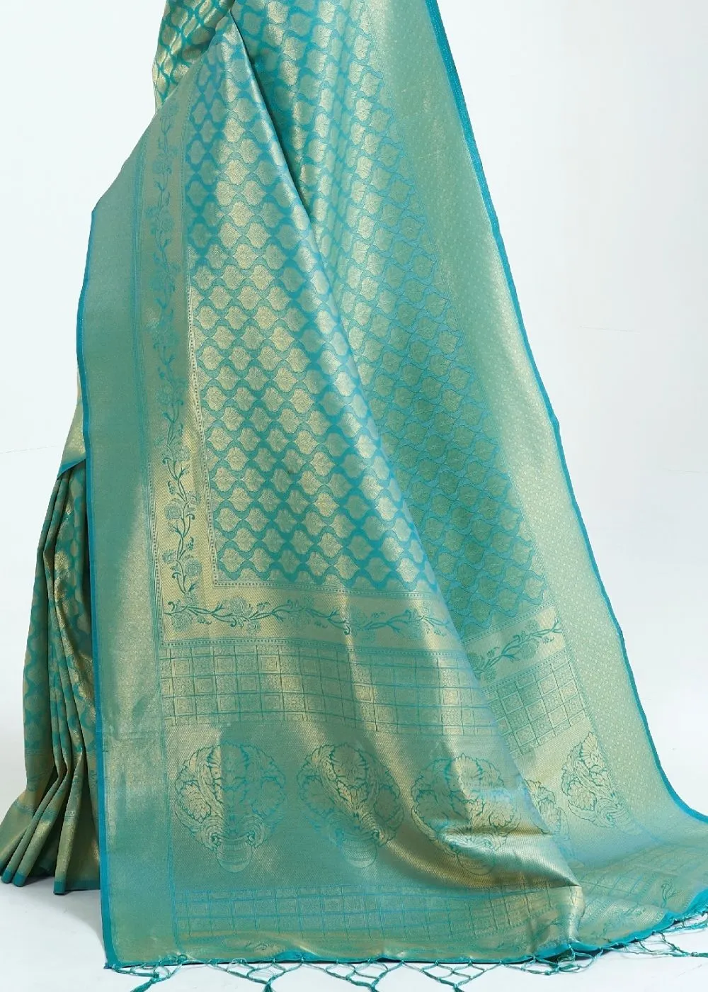 Teal Blue Woven Kanjivaram Silk Saree : Limited Edition