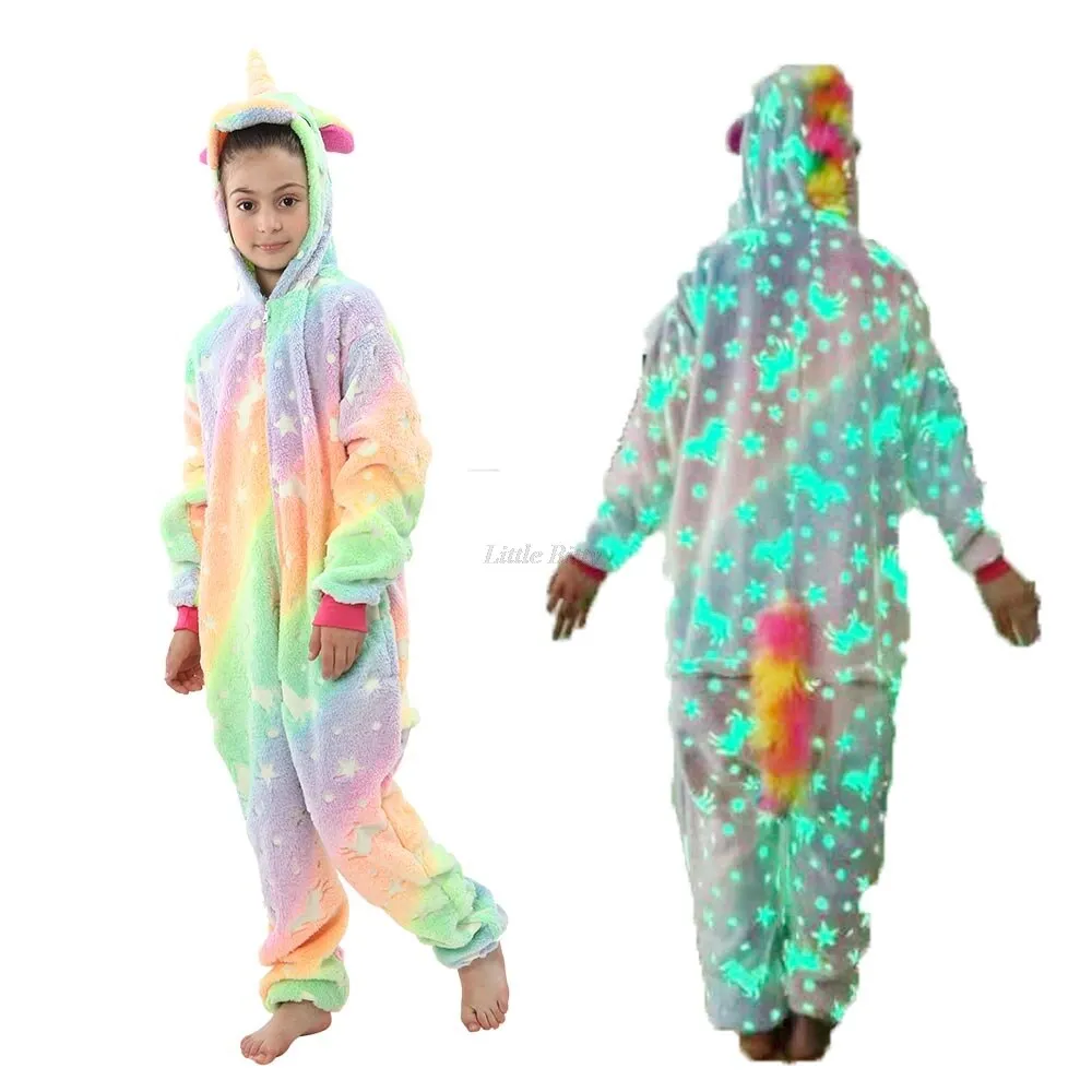 Teens Girls Unicorn Pajamas 4 6 8 10 12 Years Kids Kigurumi Pajamas Glow in the Dark Unicorn Onesie Kigurumi Kids