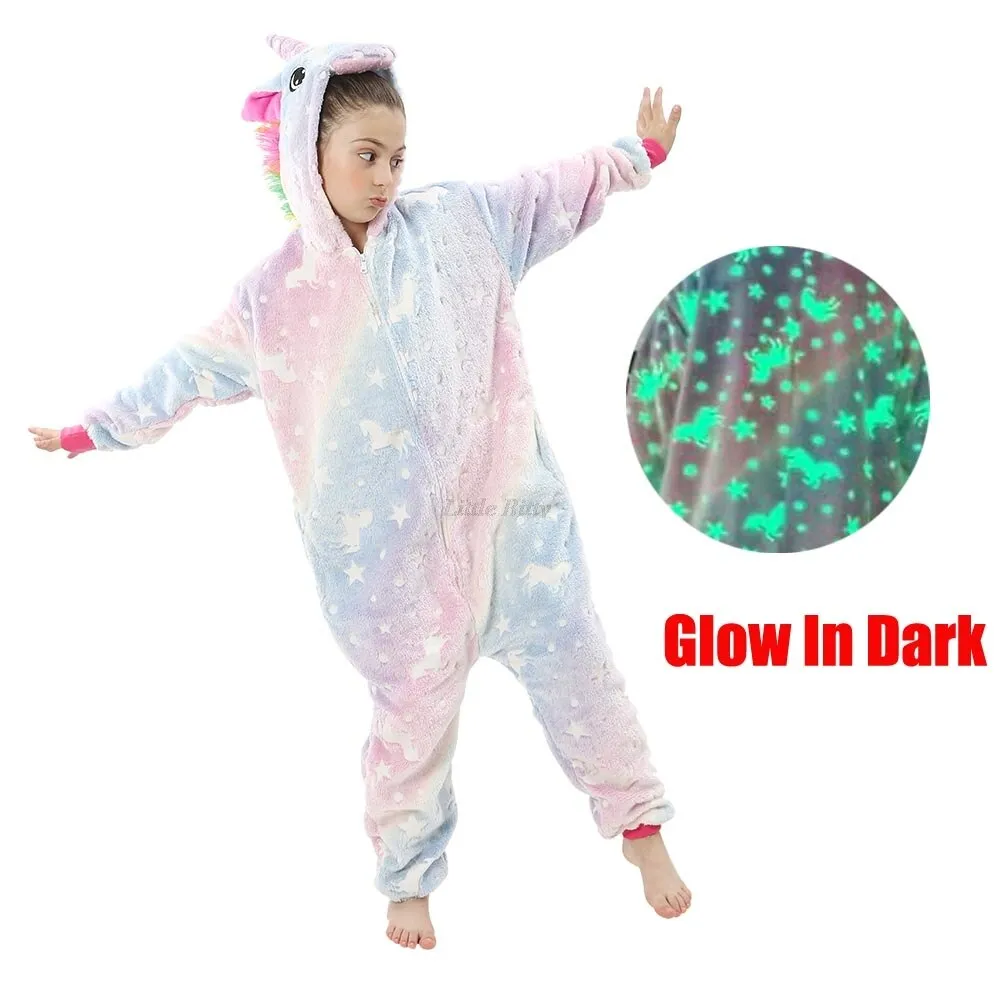 Teens Girls Unicorn Pajamas 4 6 8 10 12 Years Kids Kigurumi Pajamas Glow in the Dark Unicorn Onesie Kigurumi Kids