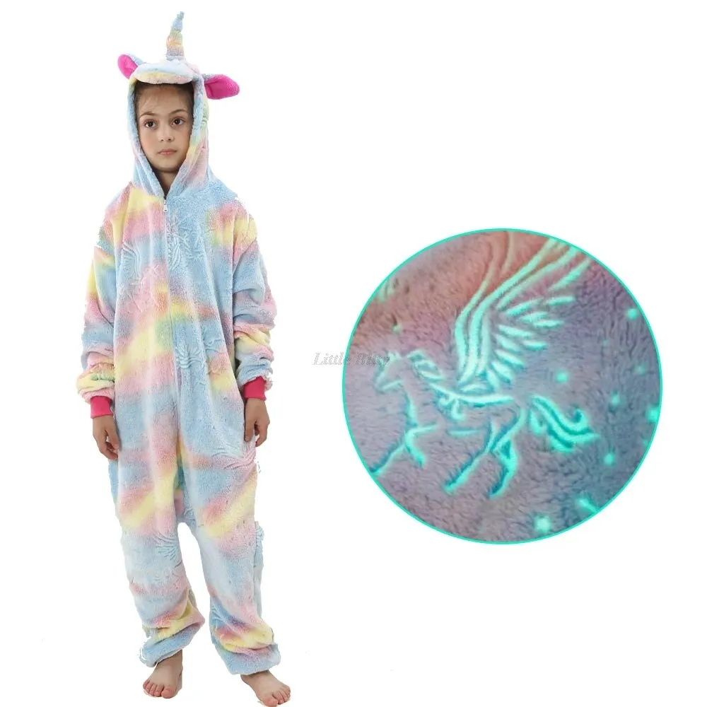 Teens Girls Unicorn Pajamas 4 6 8 10 12 Years Kids Kigurumi Pajamas Glow in the Dark Unicorn Onesie Kigurumi Kids