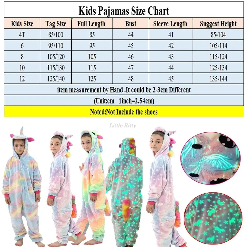 Teens Girls Unicorn Pajamas 4 6 8 10 12 Years Kids Kigurumi Pajamas Glow in the Dark Unicorn Onesie Kigurumi Kids