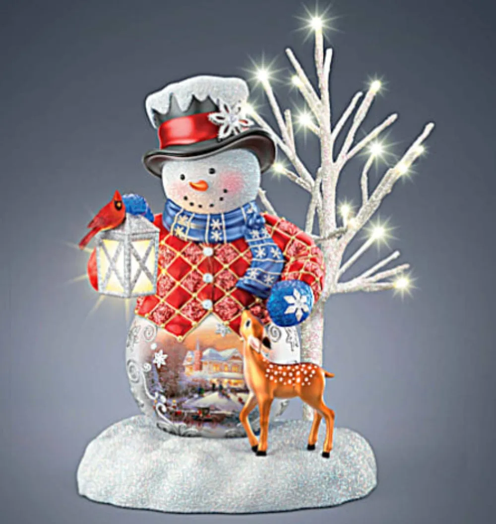 The Bradford Exchange Sharing the Season Snow Wonderful Snowman Collection Issue #1 Hand Painted Elegance With Light Music And Enchanting Details Christmas Decoration Figurine by Thomas Kinkade 7.75-inches