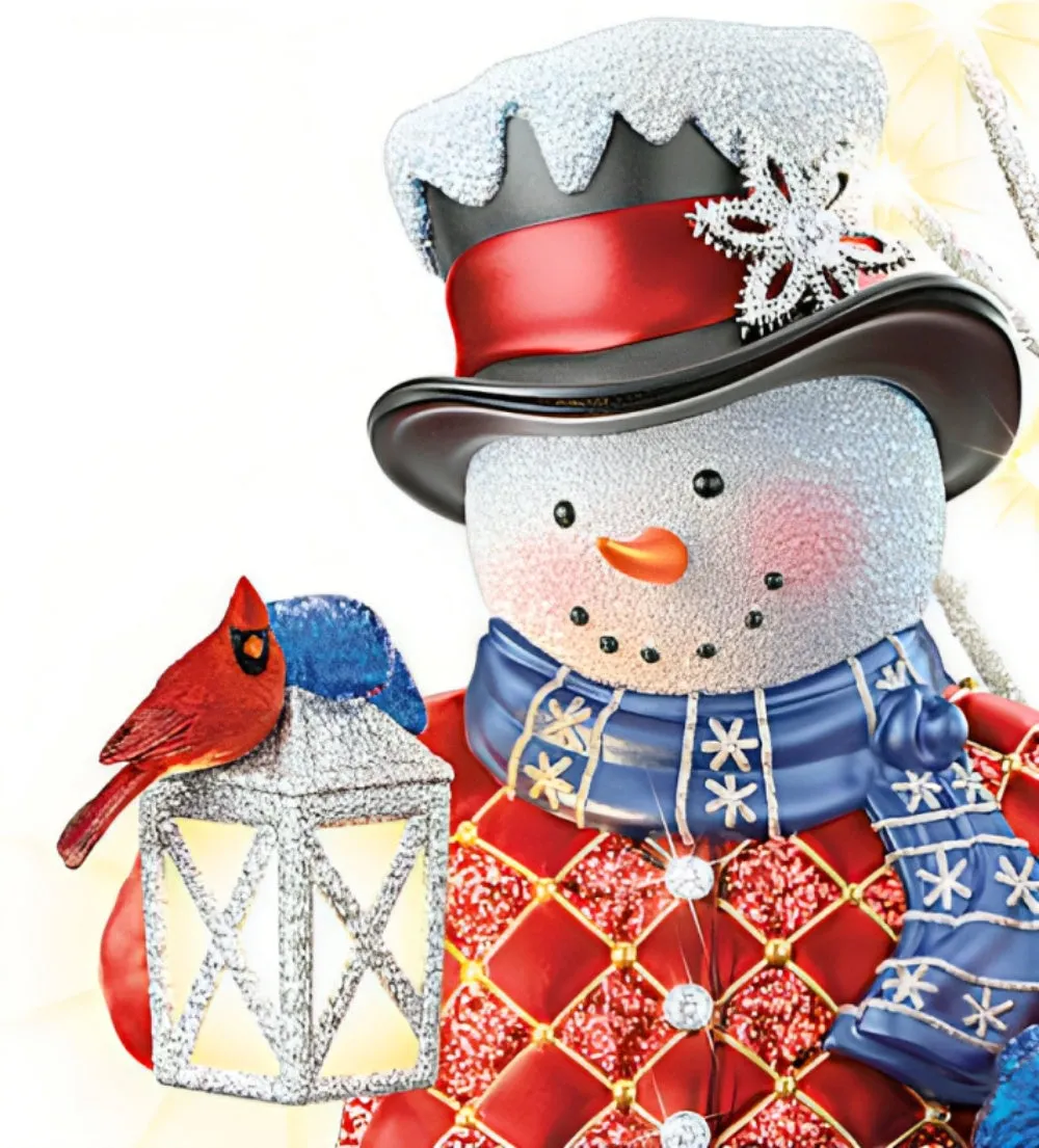 The Bradford Exchange Sharing the Season Snow Wonderful Snowman Collection Issue #1 Hand Painted Elegance With Light Music And Enchanting Details Christmas Decoration Figurine by Thomas Kinkade 7.75-inches