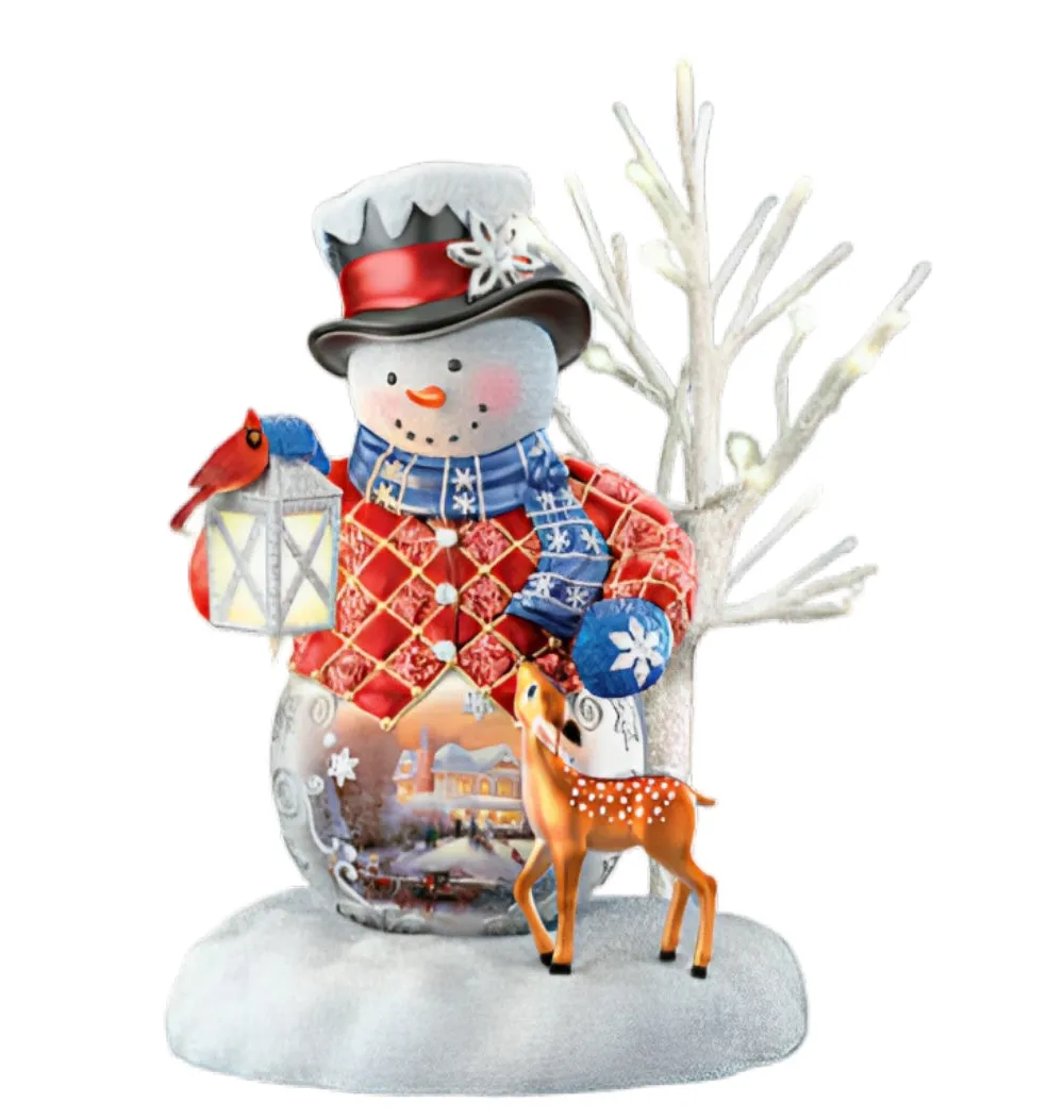 The Bradford Exchange Sharing the Season Snow Wonderful Snowman Collection Issue #1 Hand Painted Elegance With Light Music And Enchanting Details Christmas Decoration Figurine by Thomas Kinkade 7.75-inches