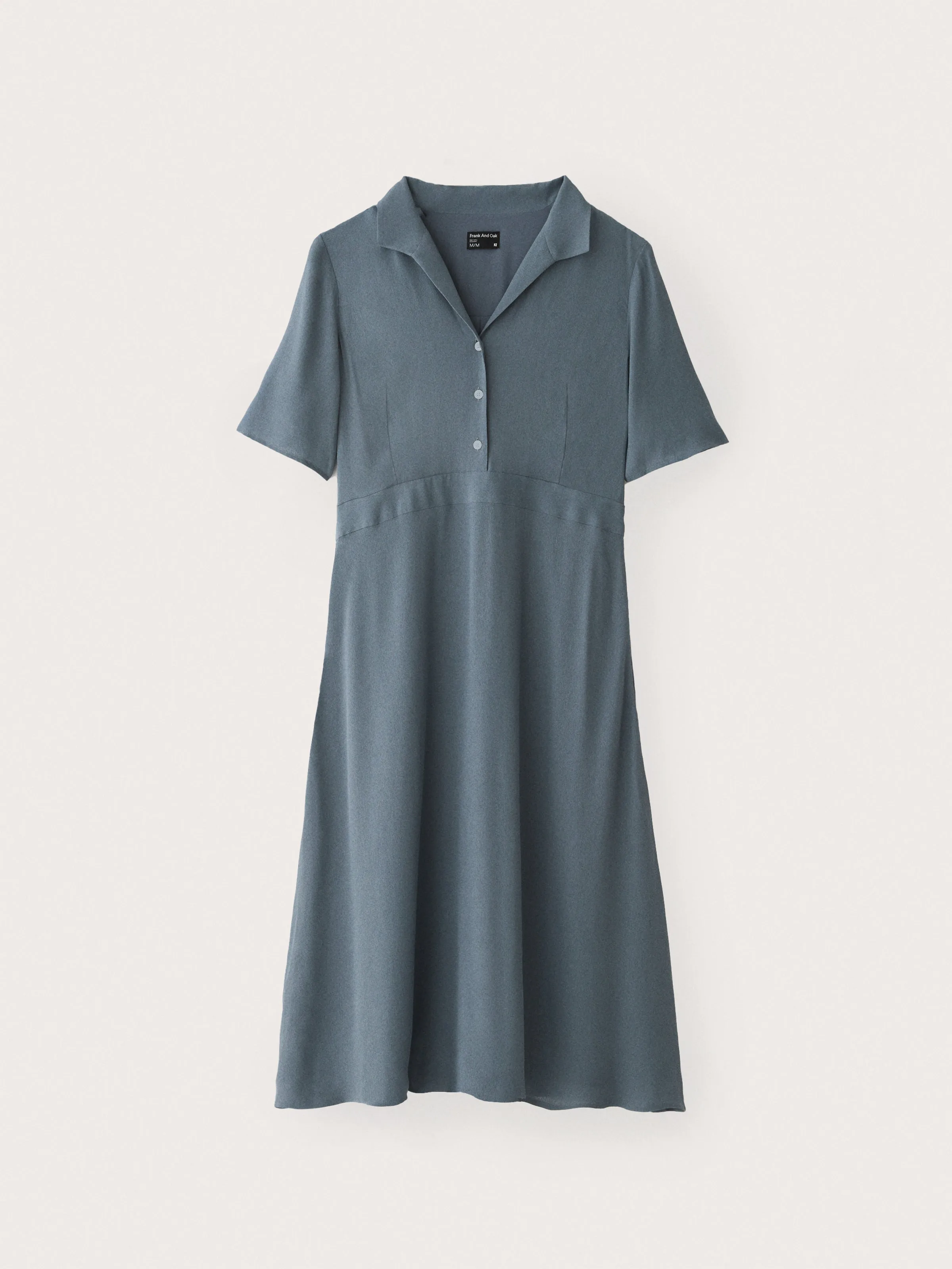 The Fluid Poet Collar Long Dress in Stormy Blue