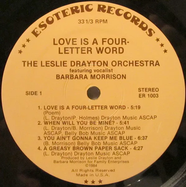 The Leslie Drayton Orchestra Featuring Barbara Morrison - Love Is A Four-Letter Word (LP, Album) (VG )