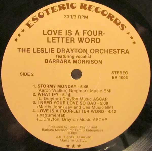 The Leslie Drayton Orchestra Featuring Barbara Morrison - Love Is A Four-Letter Word (LP, Album) (VG )