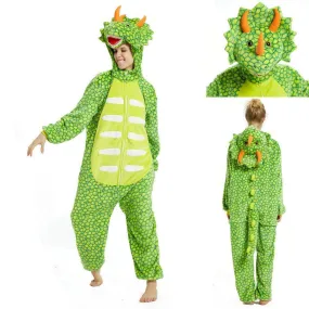 Triceratops Dragon Adult Kigurumi Onesies Pajamas Jumpsuit Animal Costume Light Green