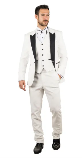 TruClothing AK-24 - Men's White 3 Piece Wedding Tuxedo Suit