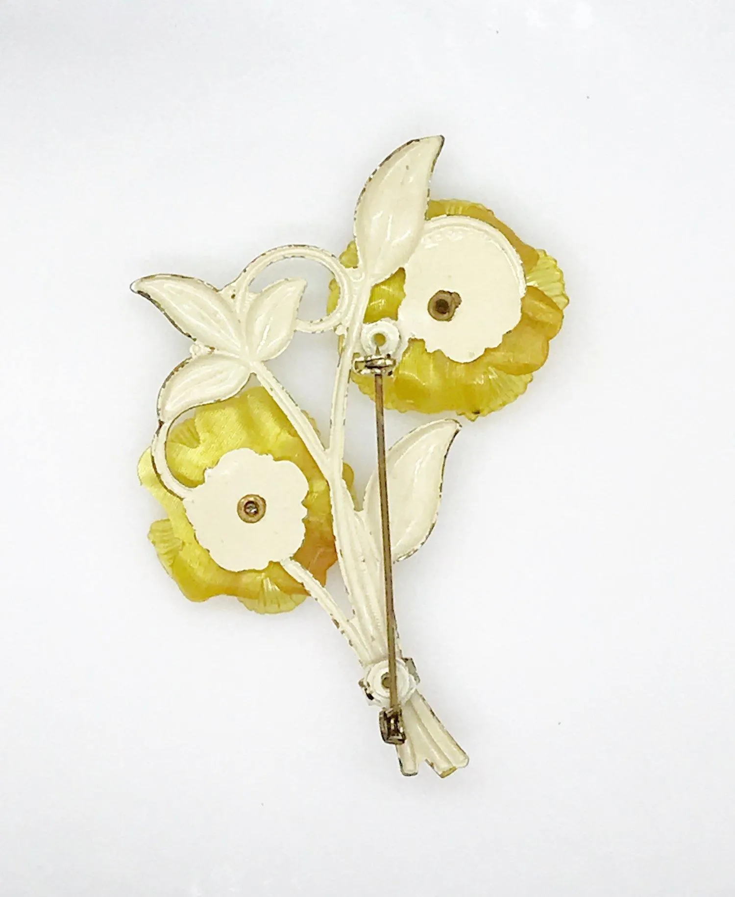 Unusual Vintage Plastic Blooms Flower Brooch