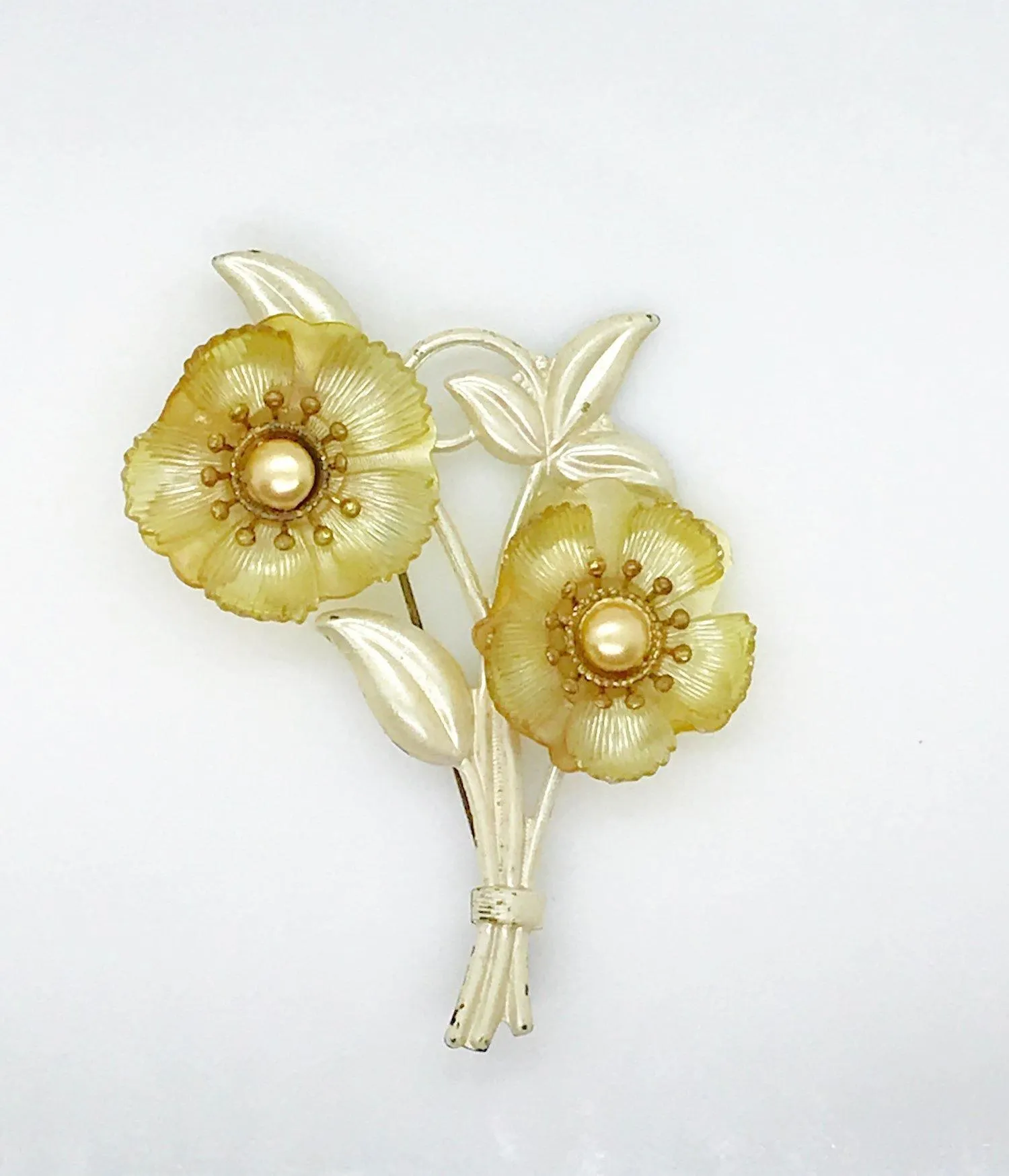 Unusual Vintage Plastic Blooms Flower Brooch