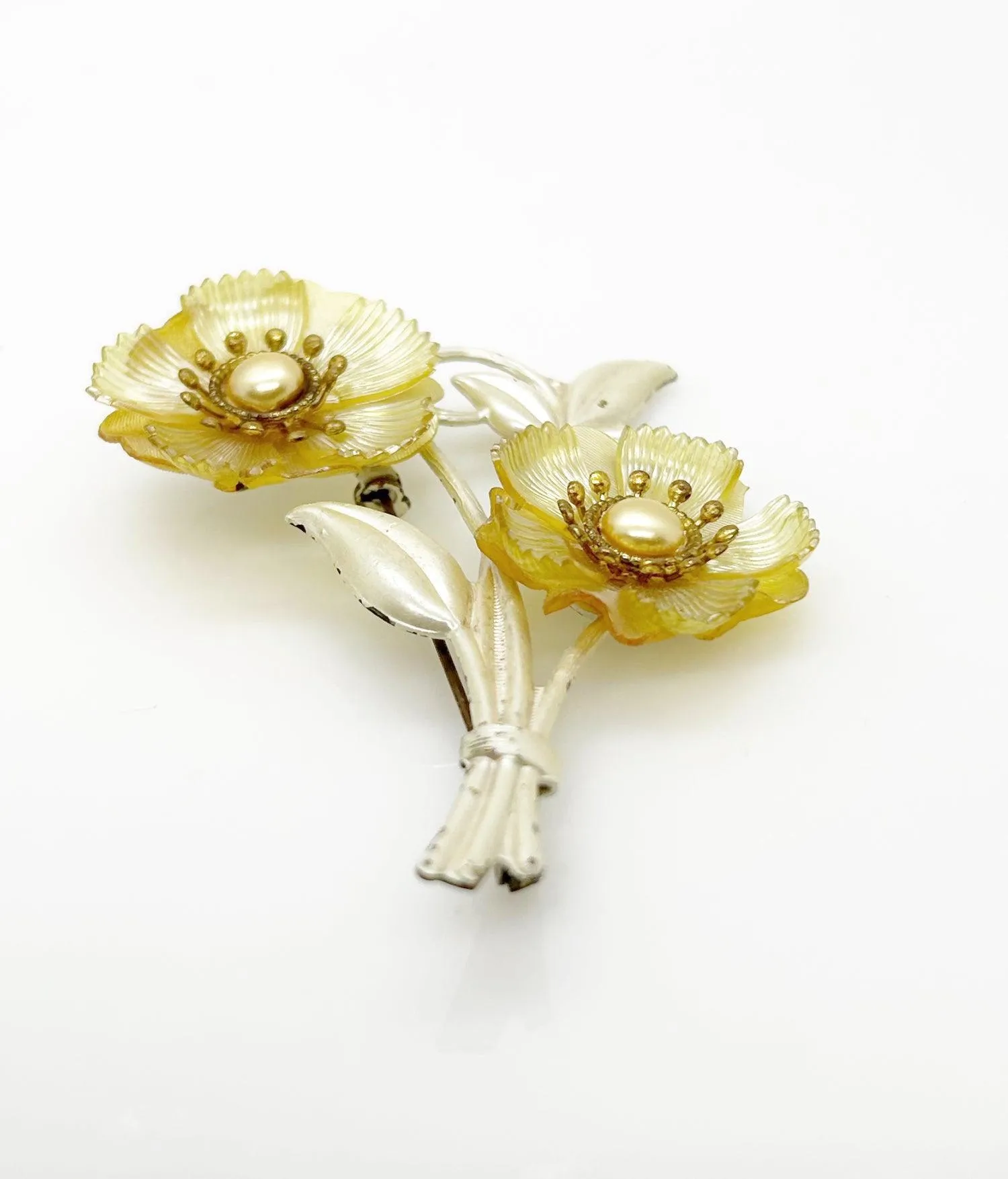 Unusual Vintage Plastic Blooms Flower Brooch