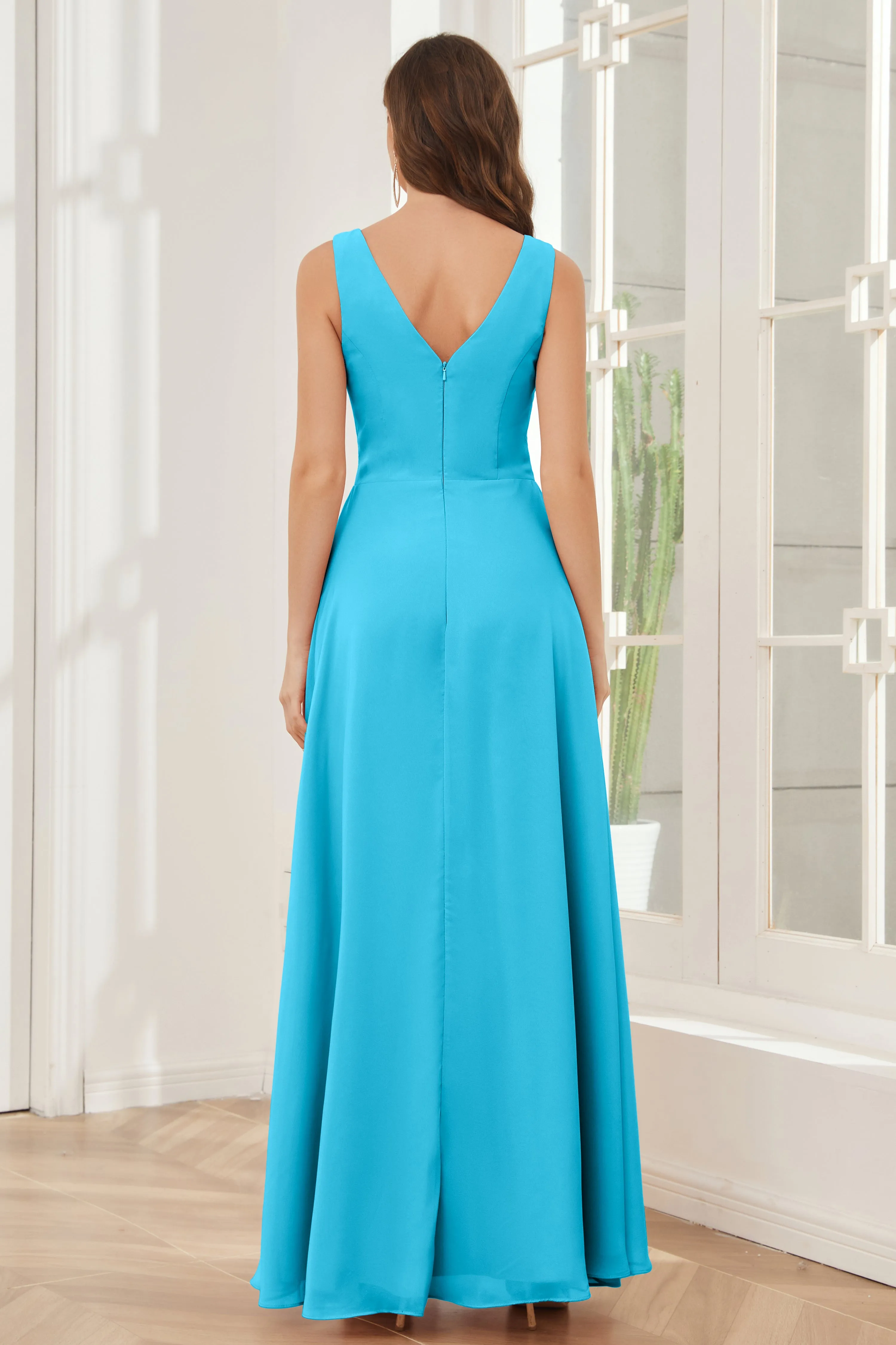 V-neck Pleats Ruffles Chiffon Bridesmaid Dresses