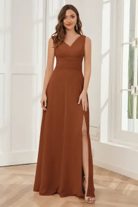 V-neck Sleeveless Chiffon Bridesmaid Dresses with Pockets