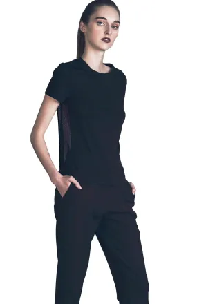 Veeta | Sleek Style: Draped Sheer Back Tee