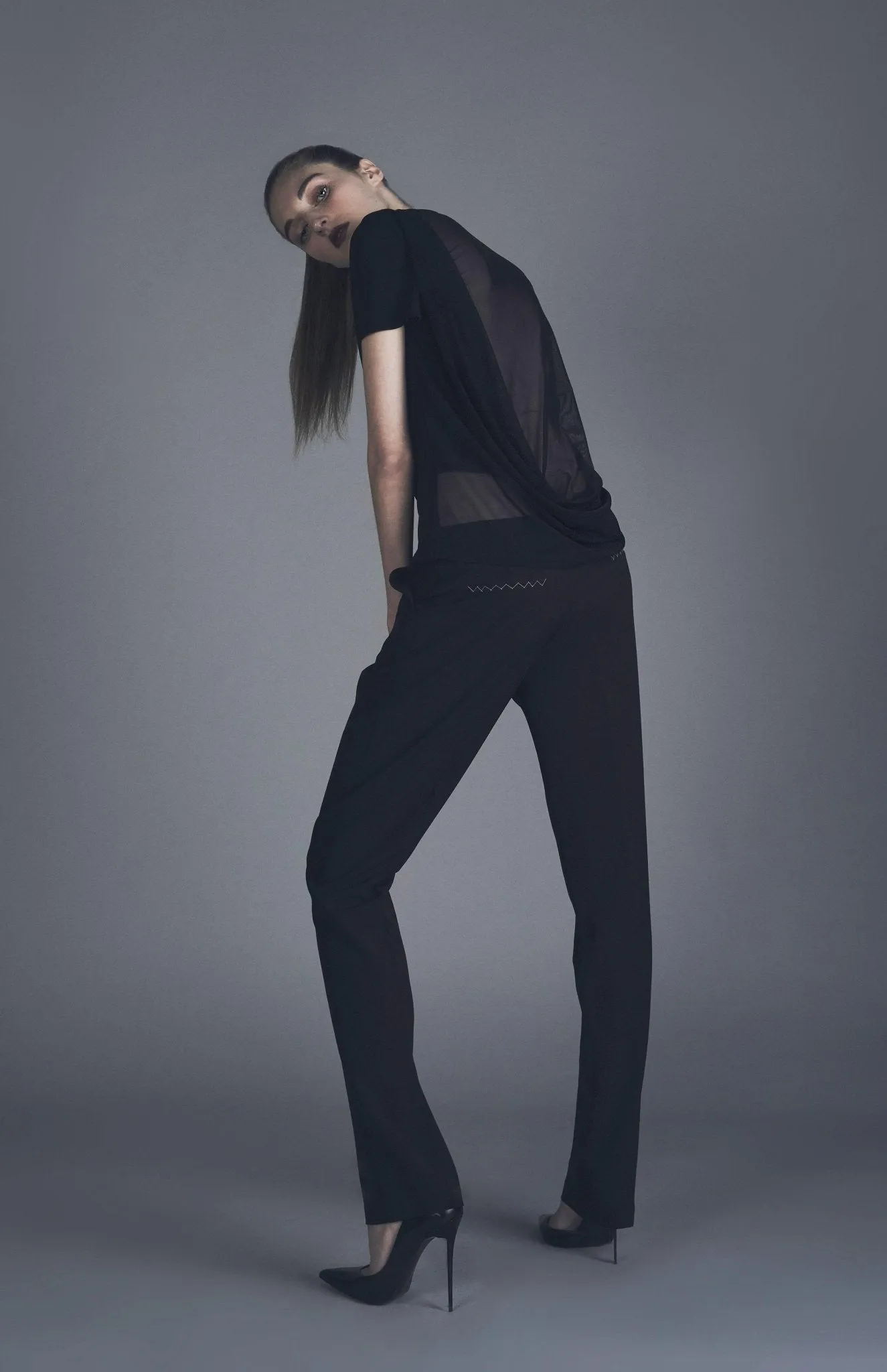 Veeta | Sleek Style: Draped Sheer Back Tee