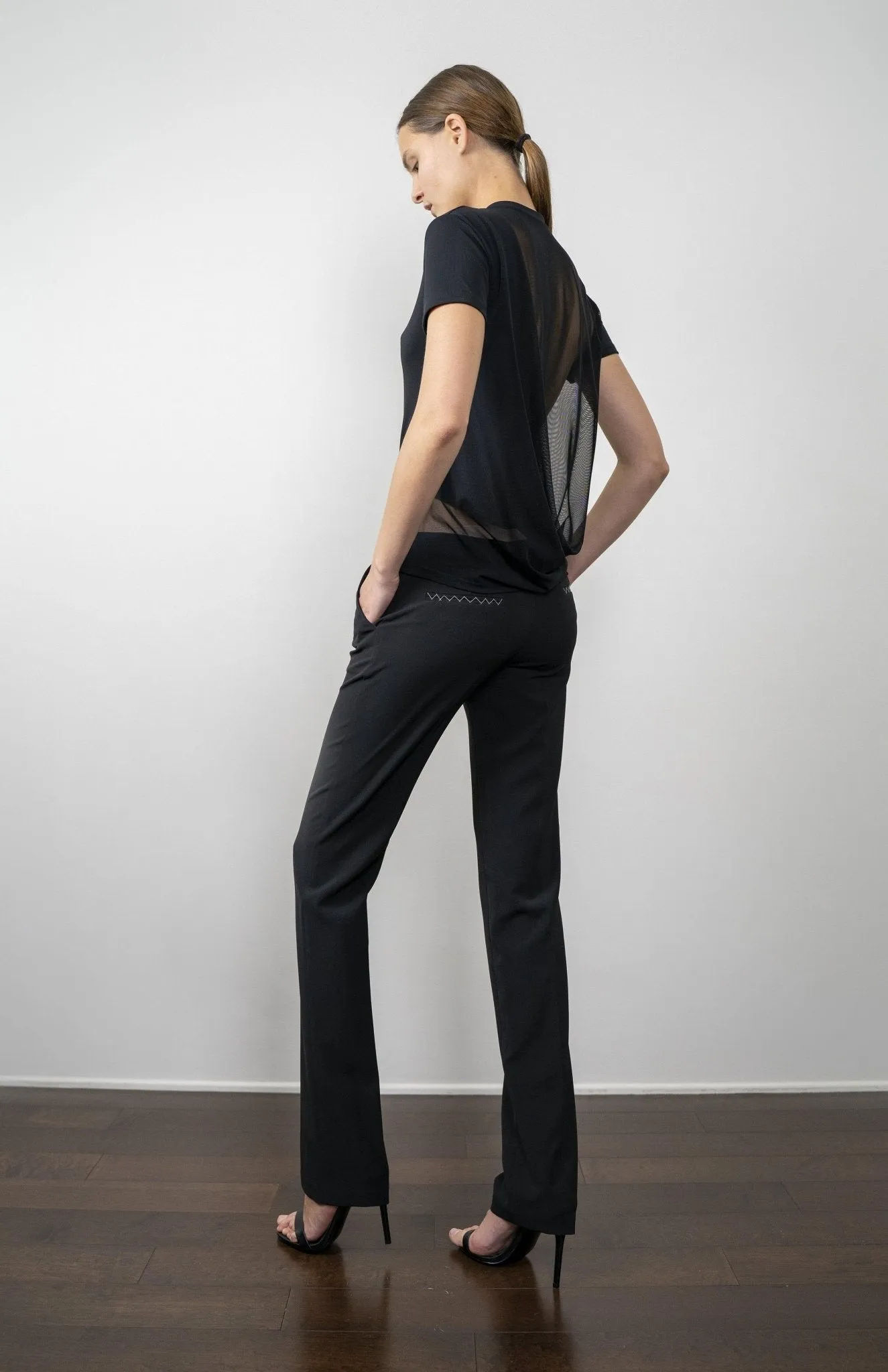 Veeta | Sleek Style: Draped Sheer Back Tee