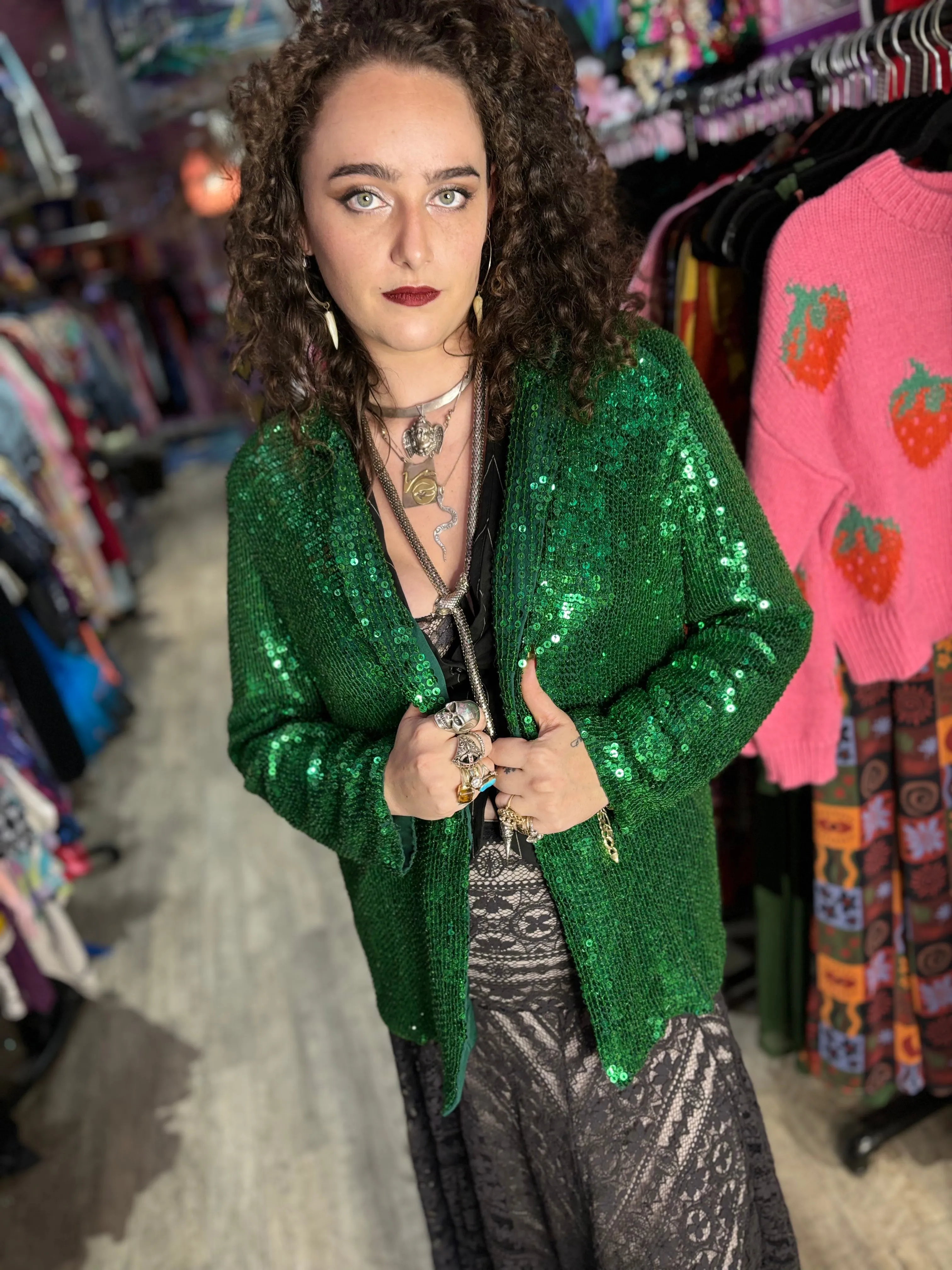 Vintage 90s Green Sequin Blazer