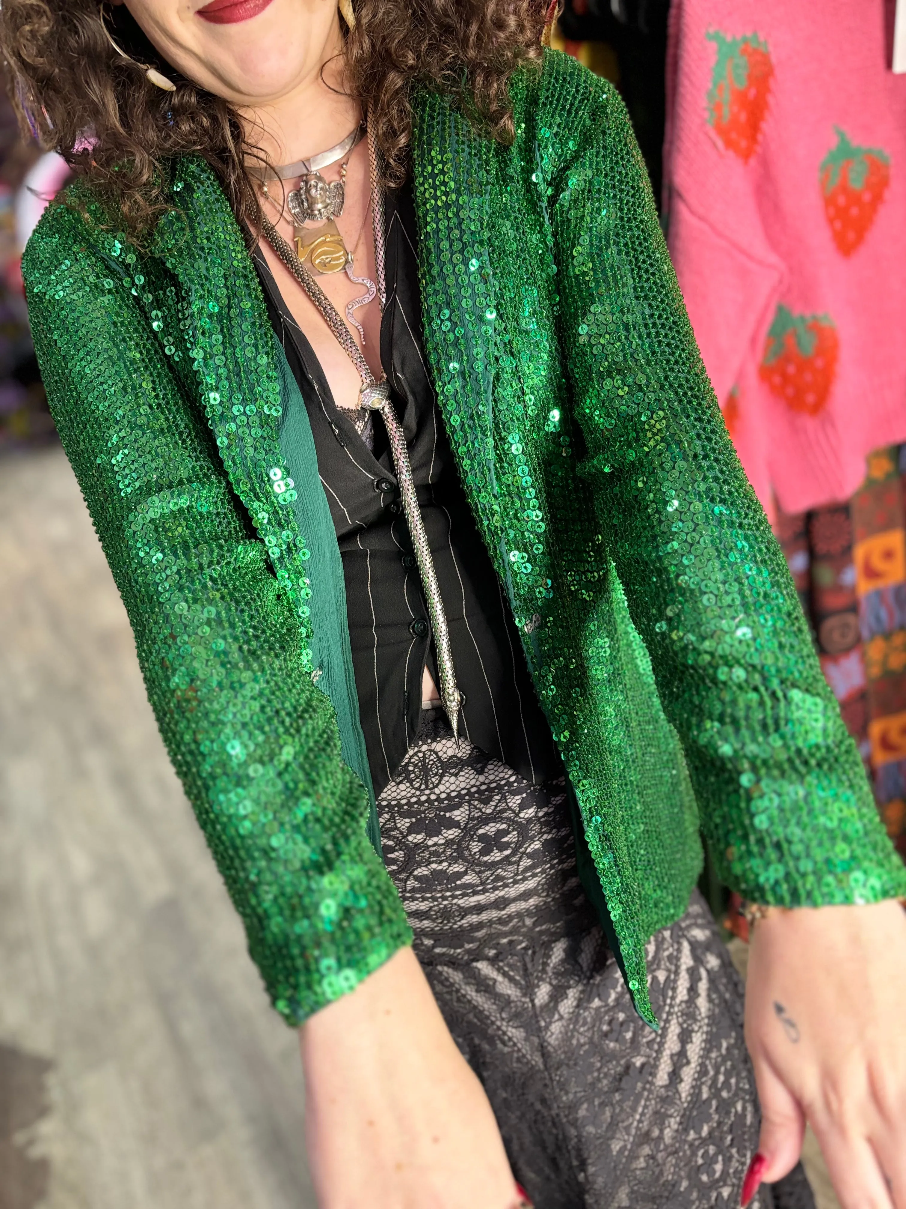 Vintage 90s Green Sequin Blazer